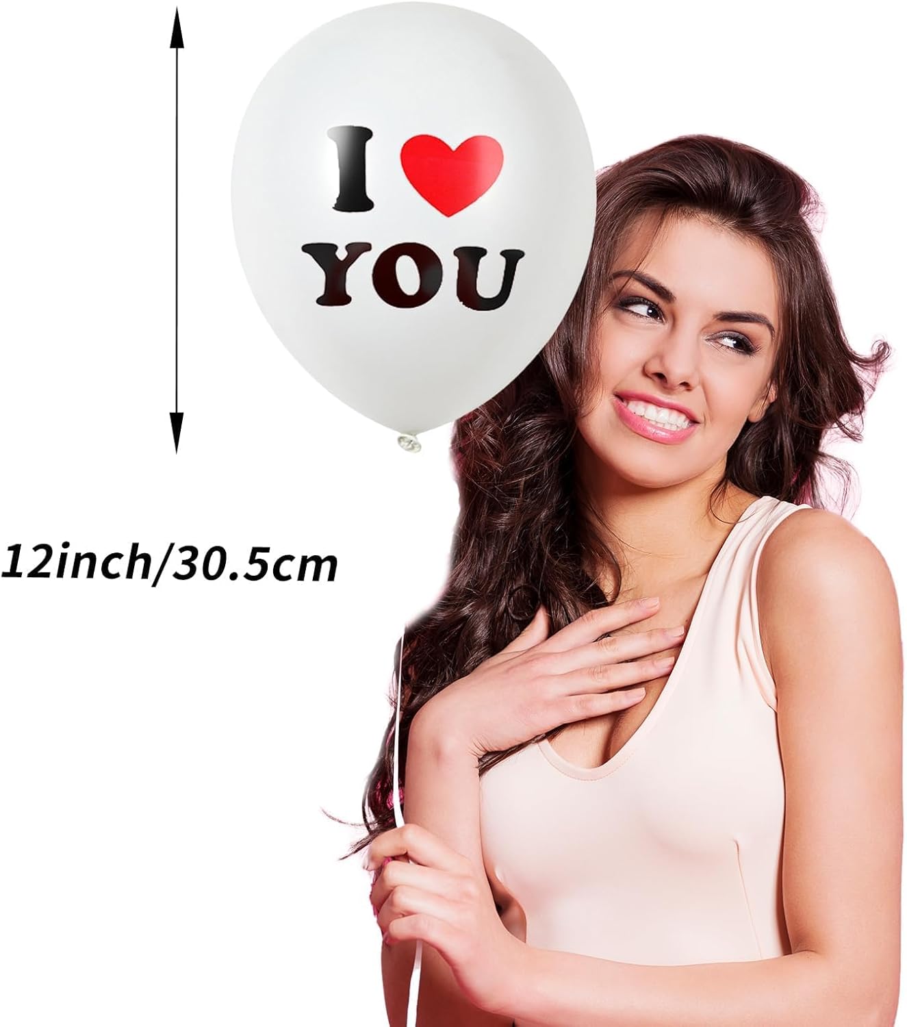 Valentines Day Balloons, 12 Inch Red White Ballons Heart Balloon I Love You Printed Romantic Valentines Day Balloon For Wedding Anniversary Party Decoration Supplies