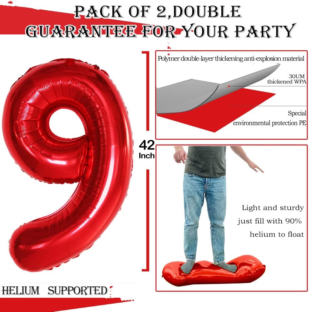 GOER Number 19 Balloons for 19th Birthday Sweet 19 Party Decorations,42 Inch Jumbo Foil Helium 91 Balloons for 91st Birthday Party Decoration (Red)