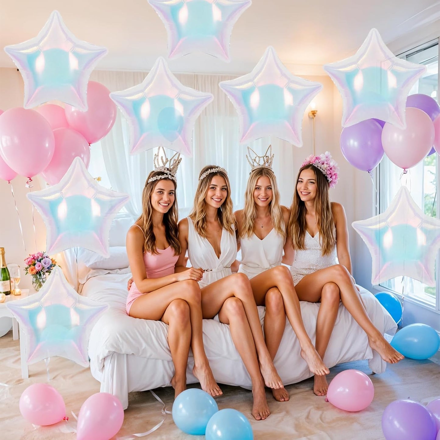 Iridescent Star Balloons, 18 Inch Iridescent Holographic Star Shape Balloon, 9PCS Clear Balloon for Birthday Baby Shower Mermaid Rainbow Wedding Party Decorations