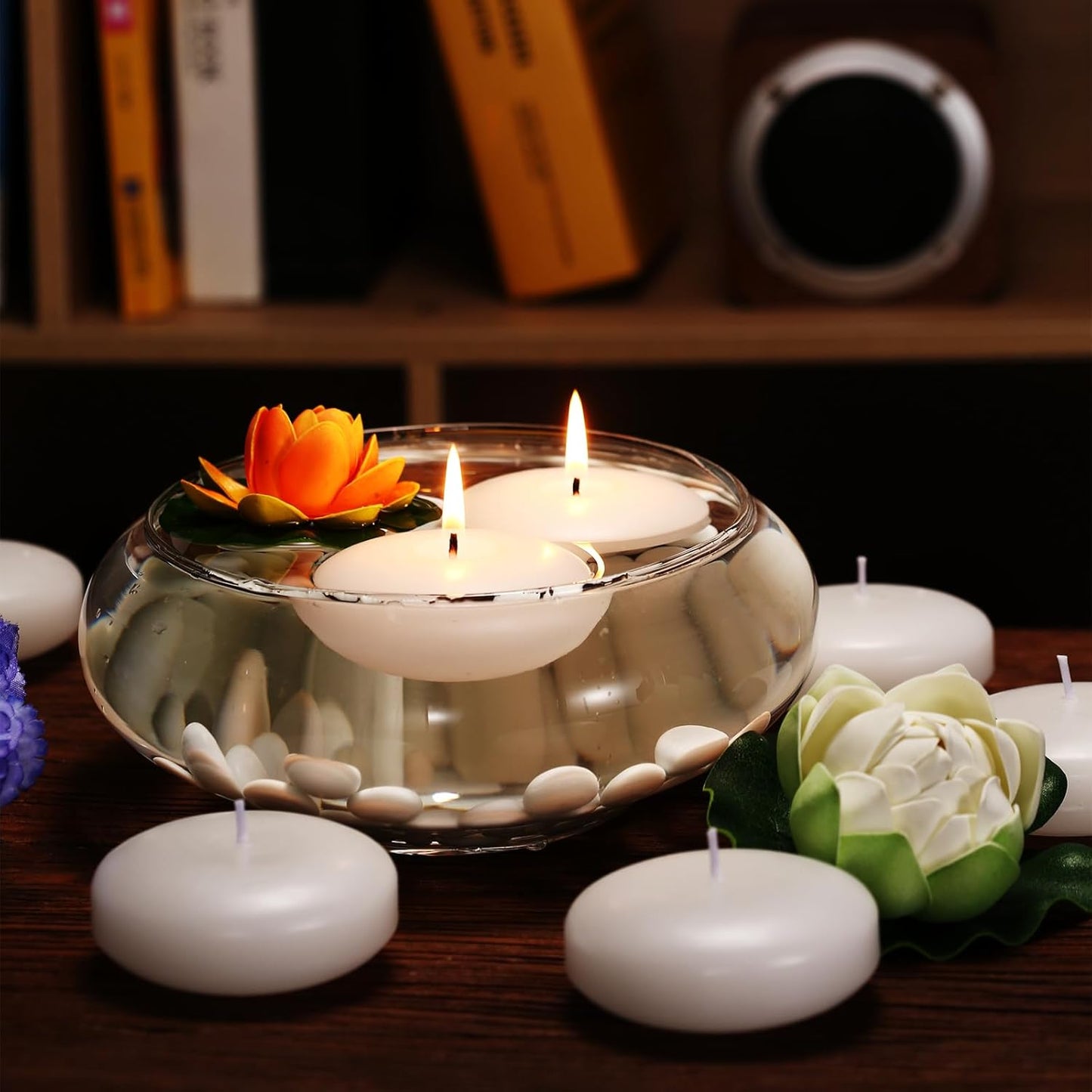 24 Pack Floating Candles, 3” White Unscented Dripless Wax Burning Candles, for Weddings, Party, Cylinder Vases, and Home Decorations