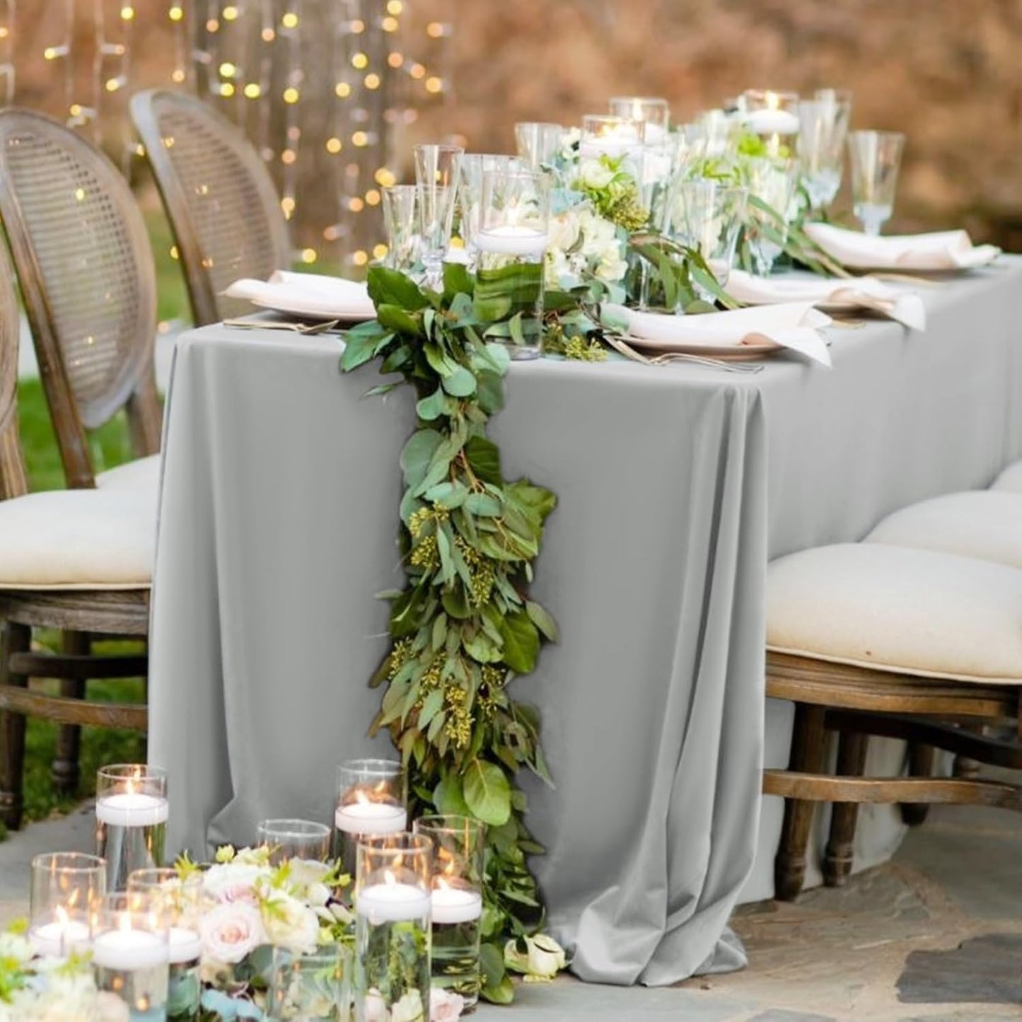 6 Pack Light Grey Rectangular Tablecloths, 60 x 126 Inch, Polyester/Fabric, Wrinkle & Stain Resistant, Classic Style, Perfect for 8ft Tables, Weddings, Banquets, Parties