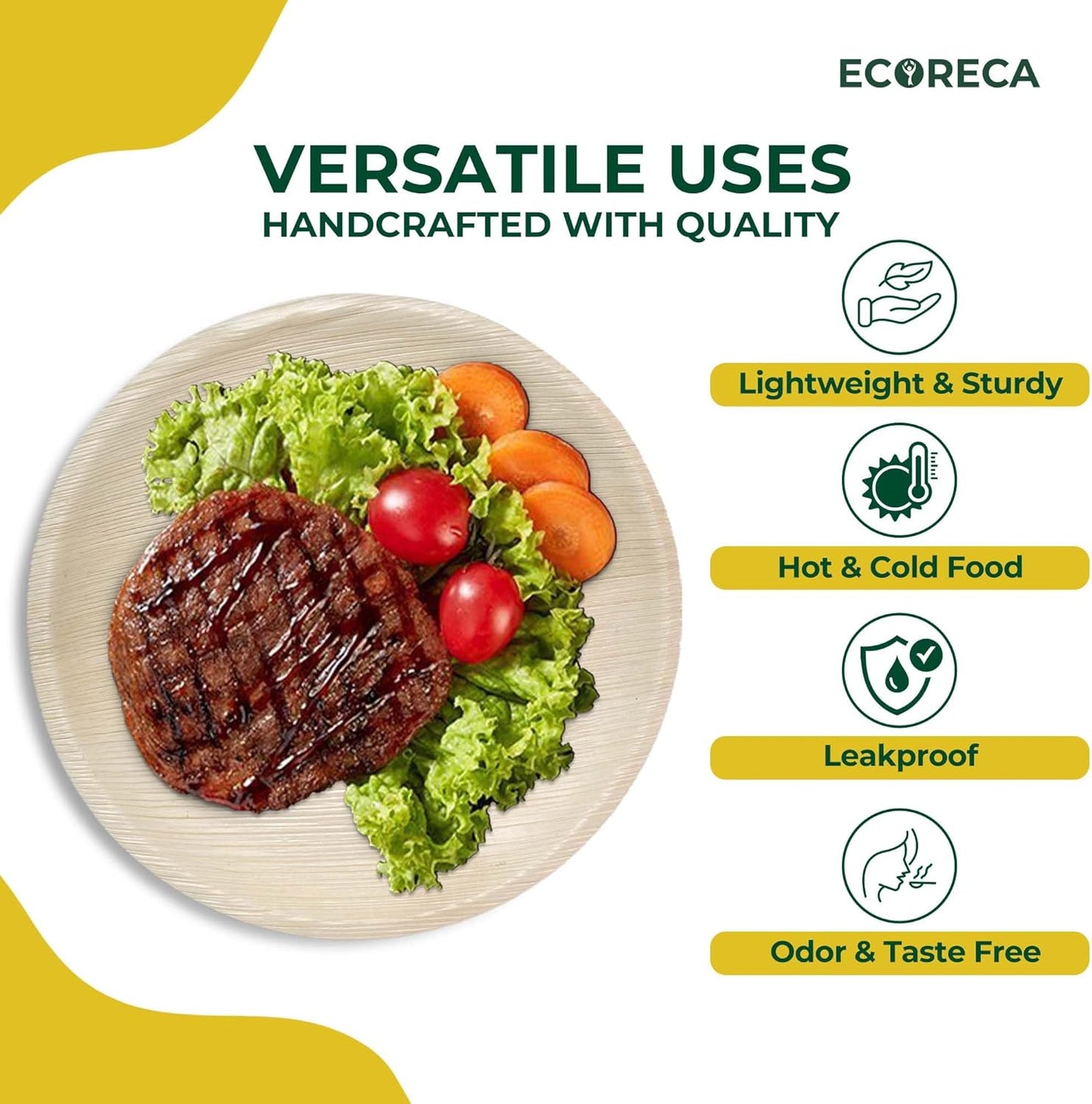 150-Piece Biodegradable Palm Leaf Dinnerware Set | 10", 7", 5” Inch Round Plates |Eco-Friendly Disposable Plates & Cutlery for 25 Guests Forks, Knives & Spoons for Wedding, Parties, BBQ