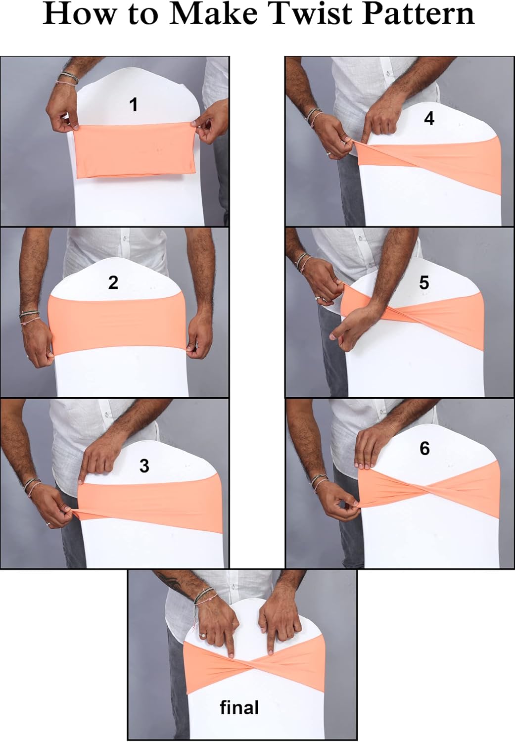 VDS Pack of 300 PCS | Coral Peach | Spandex Chair Sashes Bows Without Buckle | Stretch Elastic Banquet Universal Folding Chair Band Tie with for Wedding Party Conference Celebration Event Decoration