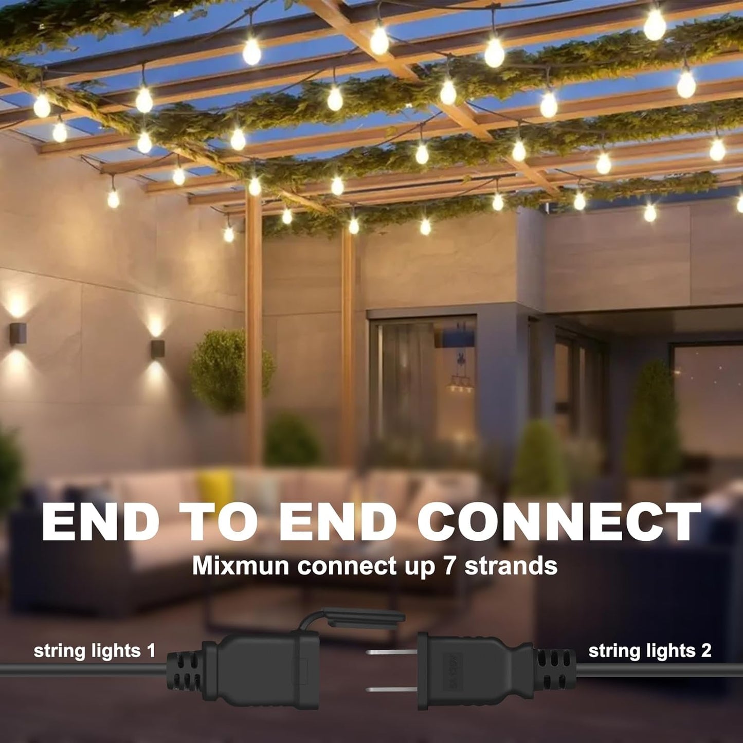 100FT Outdoor String Lights with 64+4 Bulbs (1.5FT Bulbs Spacing), Remote & Dimmer, Commercial Patio String Lights with 3 Mode Light & Timing, IP65 Waterproof, 100PC Mounting Ties for Outside
