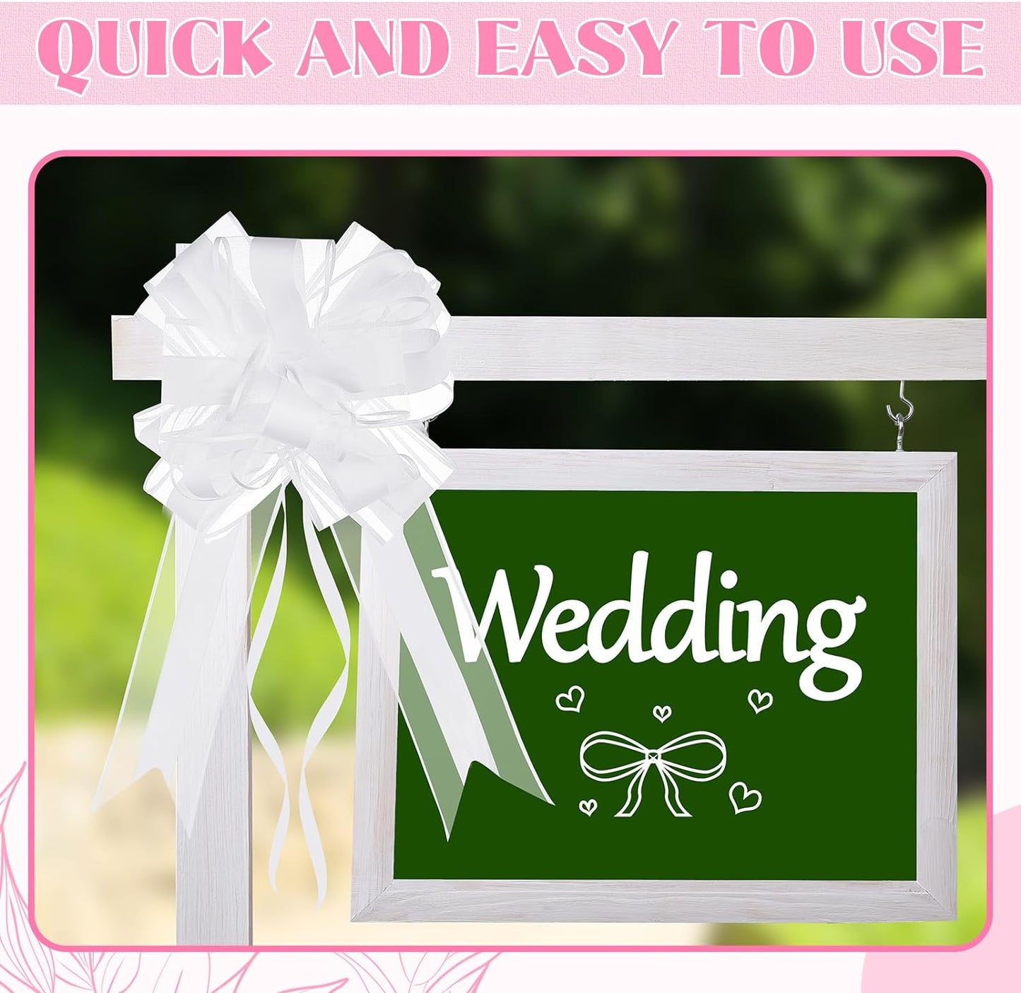 Riceshoot 24 Pcs Wedding Pew Bows with Yarn, Wedding Aisle Decorations for Church Chair Bench, Big Pull Bows for Gift Wrapping Bridal Shower Reception Birthday Anniversary Car Decor