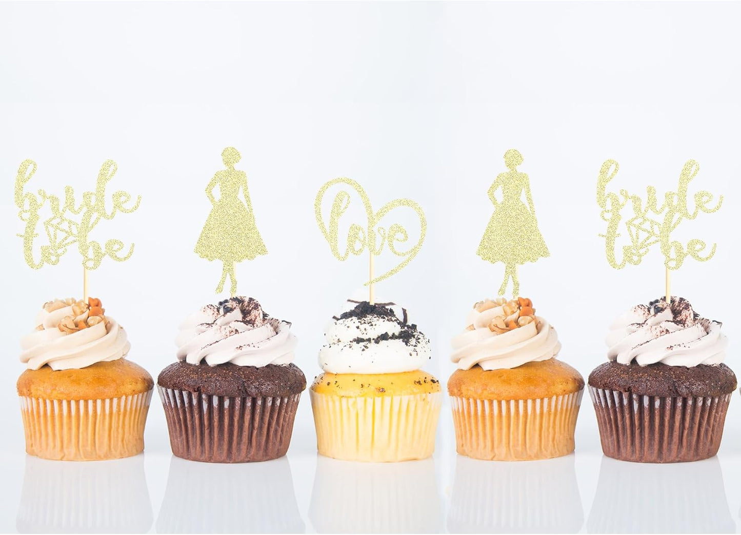 Sotpot 24PCS Bride to Be Cupcake Toppers with Heart Gold Glitter Dress Bridal Shower Cupcake Picks for Wedding Bridal Shower Wedding Engagement Party Cake Decorations