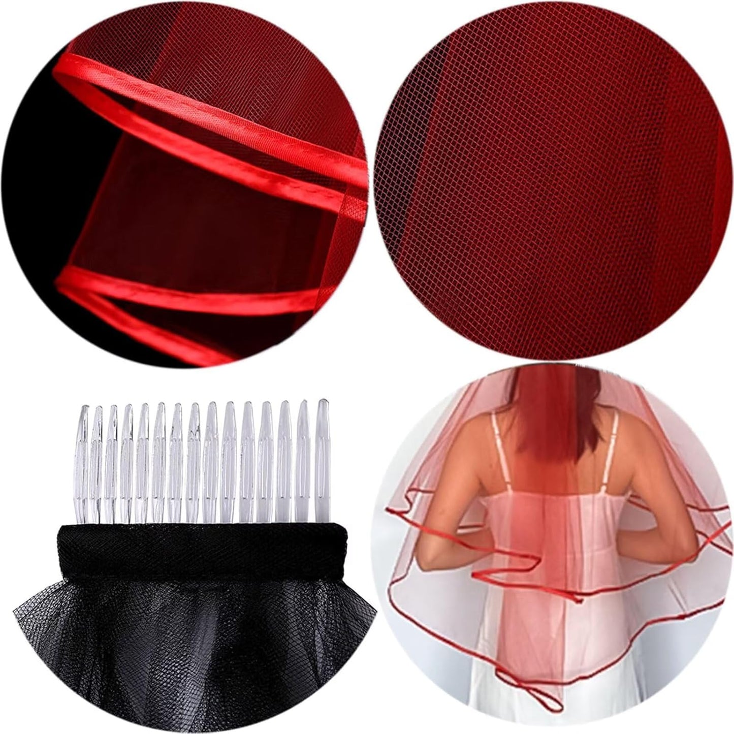 Women's Short Wedding Veils with Comb 3 Tier Halloween Tulle Bridal Veil