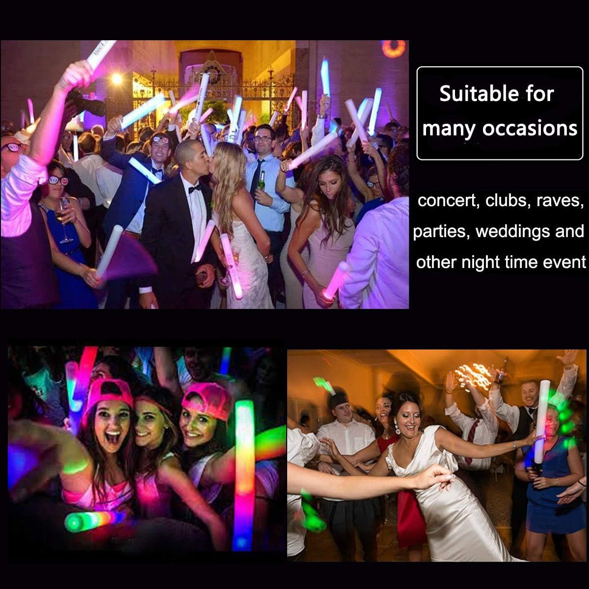 Glow Sticks Bulk-36 Pcs LED Foam Sticks Glow in The Dark Party Supplies with 3 Modes Colorful Flashing Light Up Toys for Party Wedding Birthday Concert Halloween