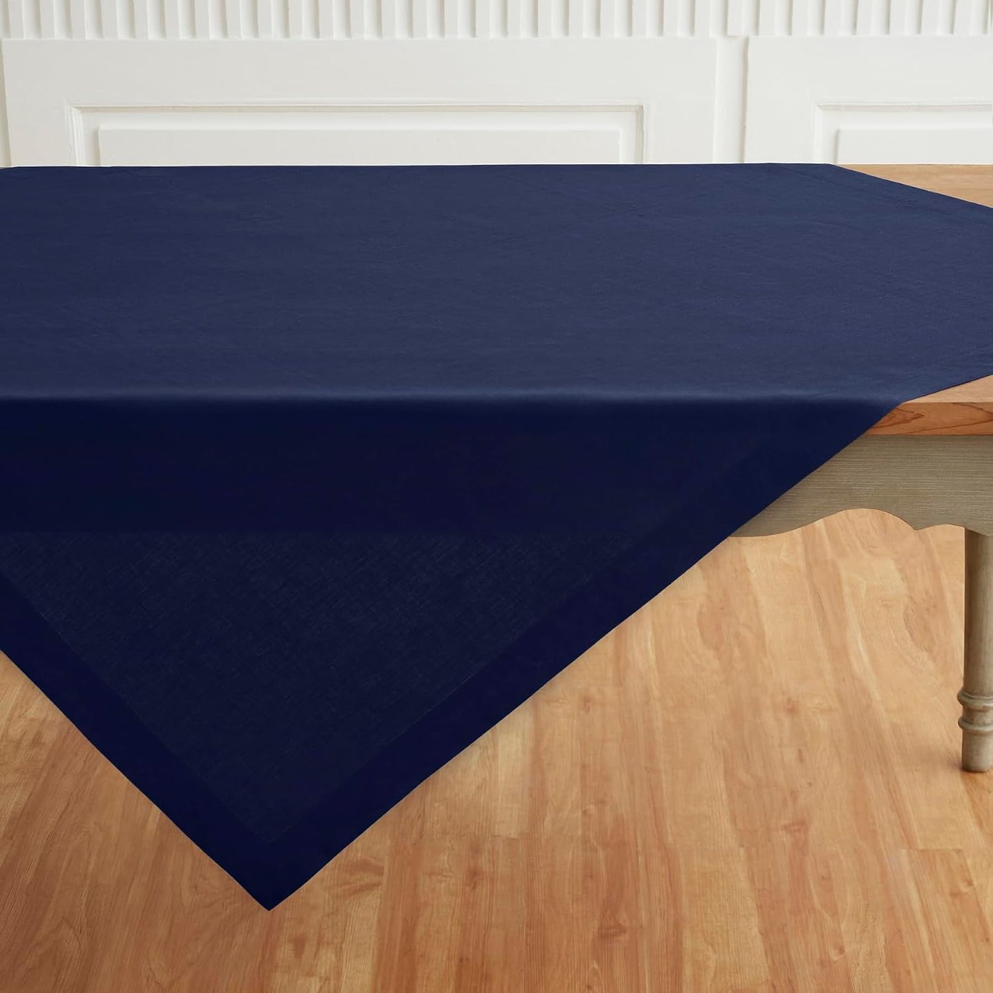 Solino Home Navy Blue Linen Tablecloth 52 x 52 Inch - 100% Pure Linen Square Table Throw - Fete, Machine Washable Table Cloth for Fall, Autumn, Thanksgiving, Christmas, Holiday