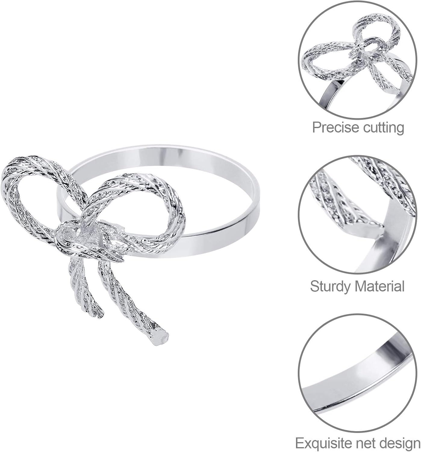 Pack of 6 Napkin Rings Alloy Hollow Out Flower Napkin Holder Dinning Table Napkin Ring for Dinner Parties Wedding Banquet Table Setting Family Gatherings Table Decor(Silver,6)