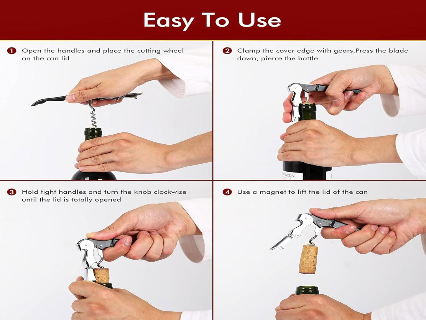 Professional Waiter Corkscrew Wine Openers Set (4 PCS),Upgraded with Heavy Duty Stainless Steel Hinges Wine Key for Restaurant Waiters, Sommelier, Bartenders