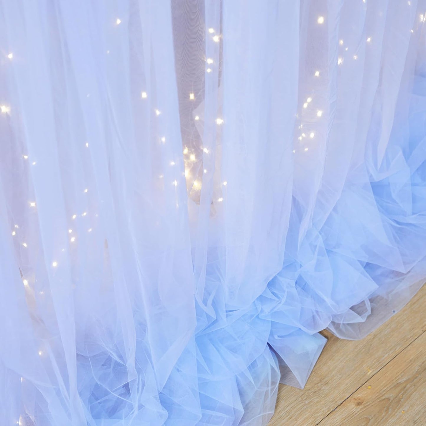 Blue Tulle Backdrop Curtains with Lights String for Parites Baby Shower 30×10ft Blue Sheer Backdrop Curtains Drapes for Bridal Shower Birthday Party Photo Shoot Background Decorations(6 Panels 5×10ft)