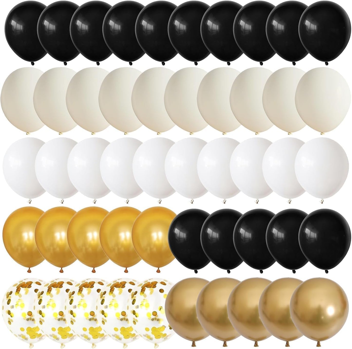 Black Gold Beige Balloons, 60PCS Black Gold White Sand Balloons Party Balloon with Metallic Gold Confetti Party Balloon for Graduation, Weddings, Birthday, New Year Decorations