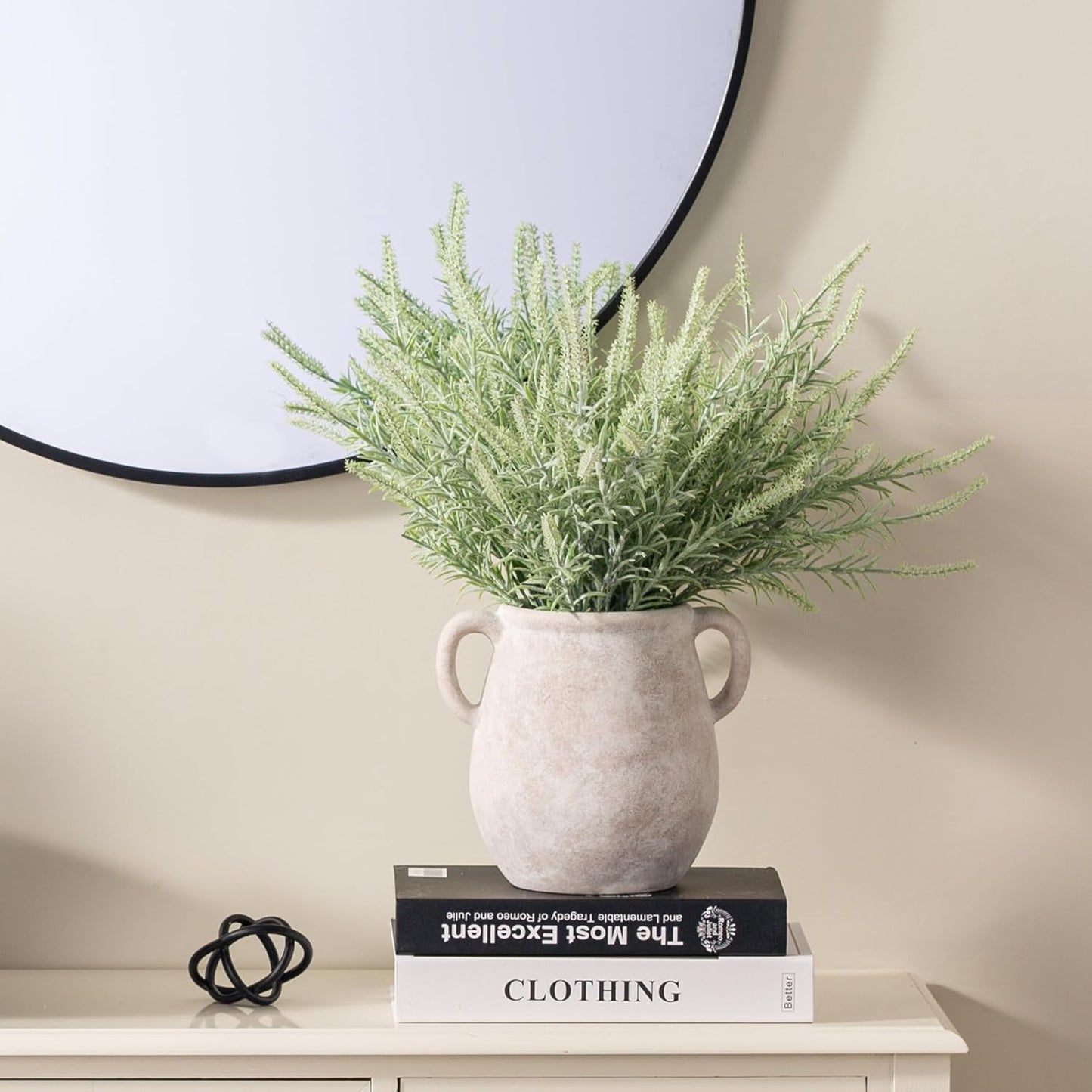 Ceramic Flower Vase Home Decor - 7.1 Inch White Rustic Table Flowers Vases Living Room Bedroom Plant Decoration Modern Farmhouse Vintage for Kitchen Shelf Office Coffee Dining Desk House Women