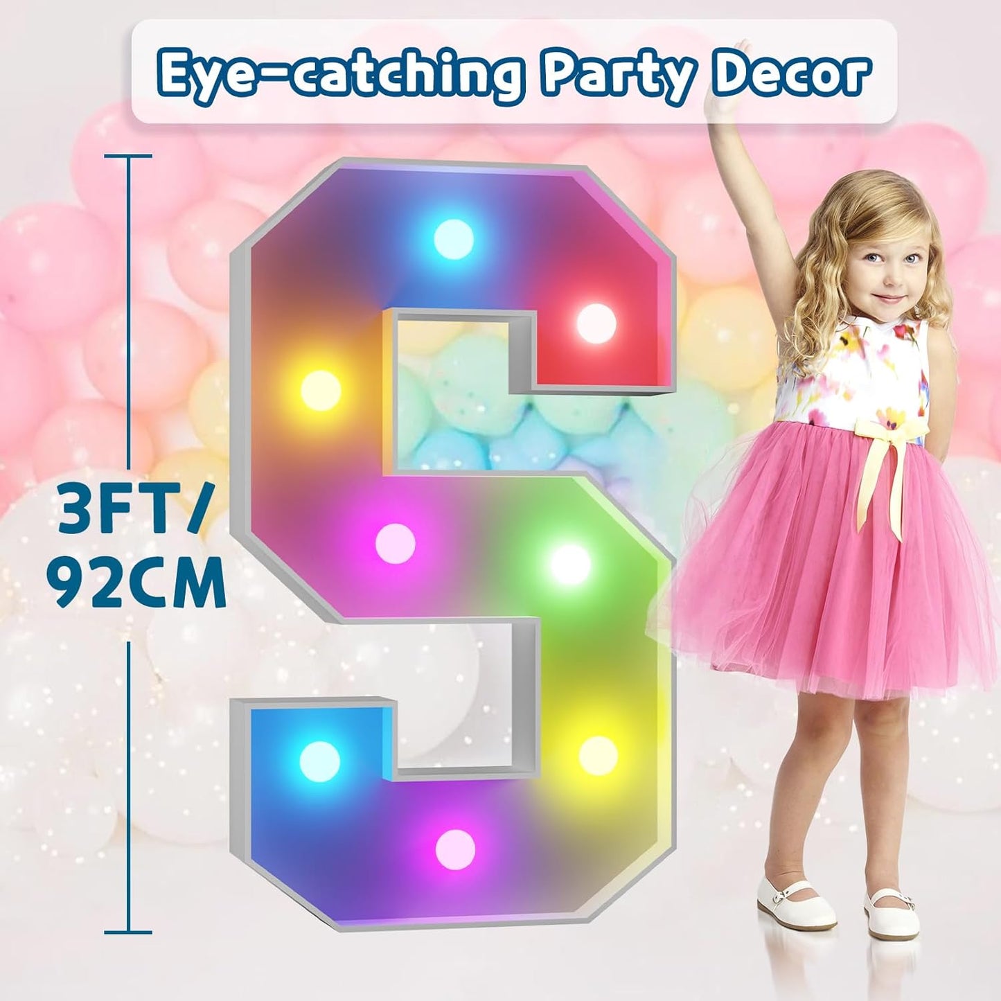 imprsv 3FT Colorful Marquee Light Up Letters S, 18 Colors Large Light up Letters Alphabet Sign with Remote, Big Marry Me Sign, Birthday Party Decorations Baby Shower Anniversary Wedding Decoration