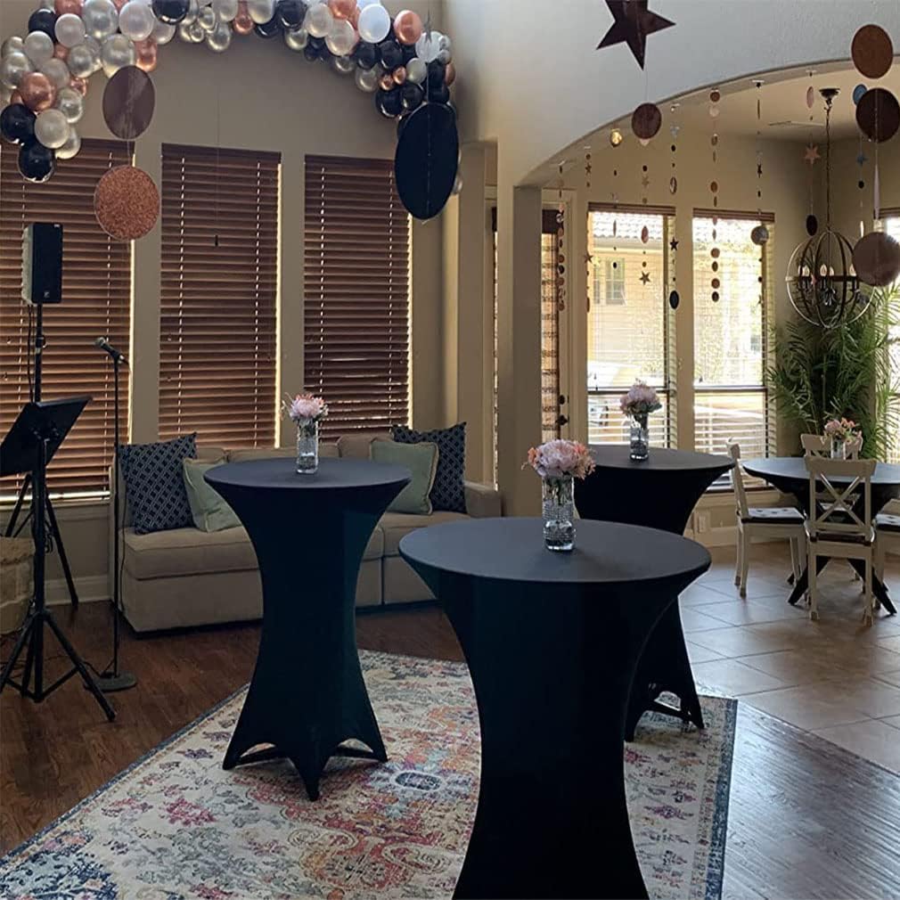 Tina's 10 Pack 30x42 Inch Highboy Spandex Cocktail Table Covers Black, Fitted Stretch Cocktail Tablecloth for Round Tables (10PC 30X42 Black)