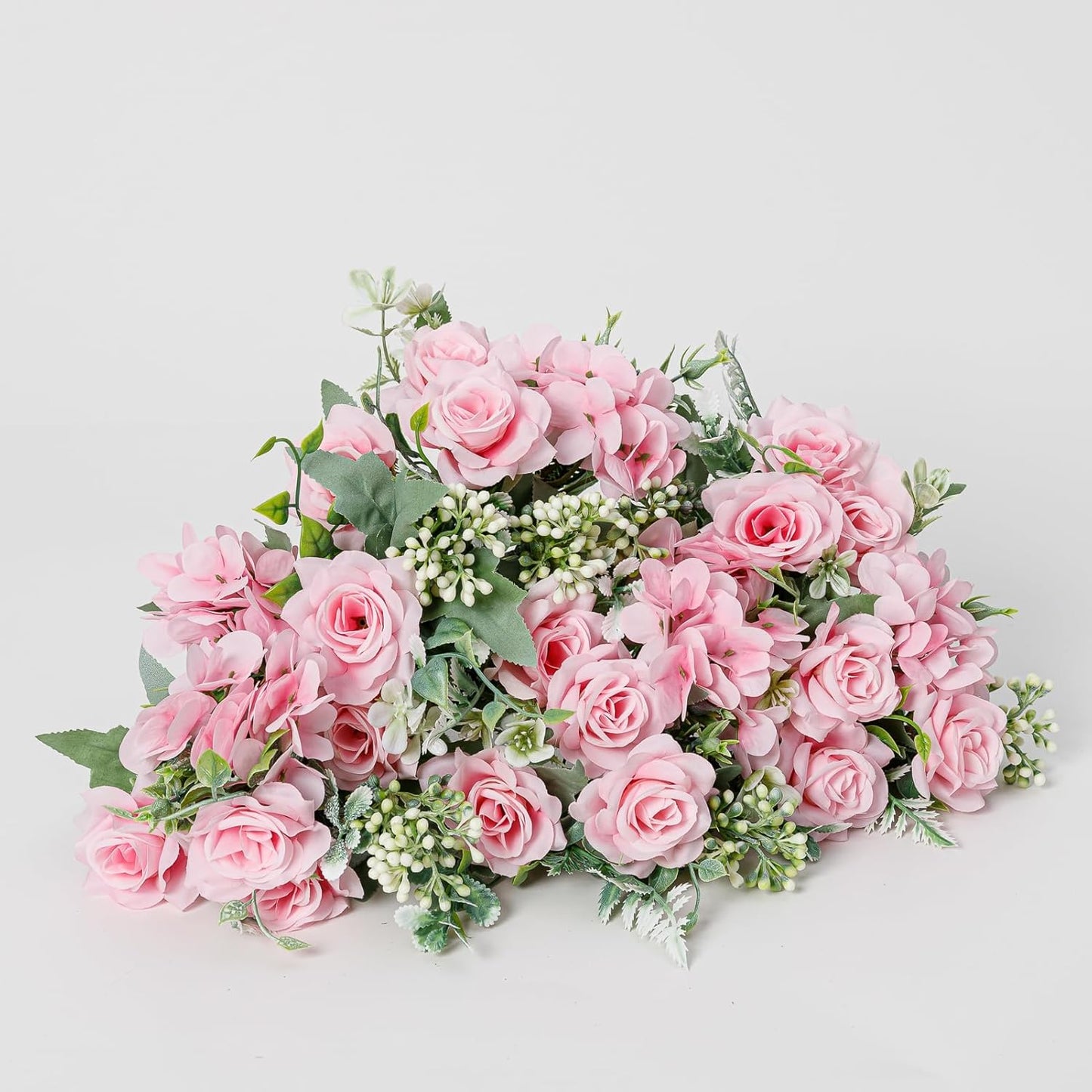 Artificial Flower 5 Branches Artificial Silk Fake Flowers Bouquet Small Roses for Wedding Home Office Tables Decor 2 Packs(Pink)