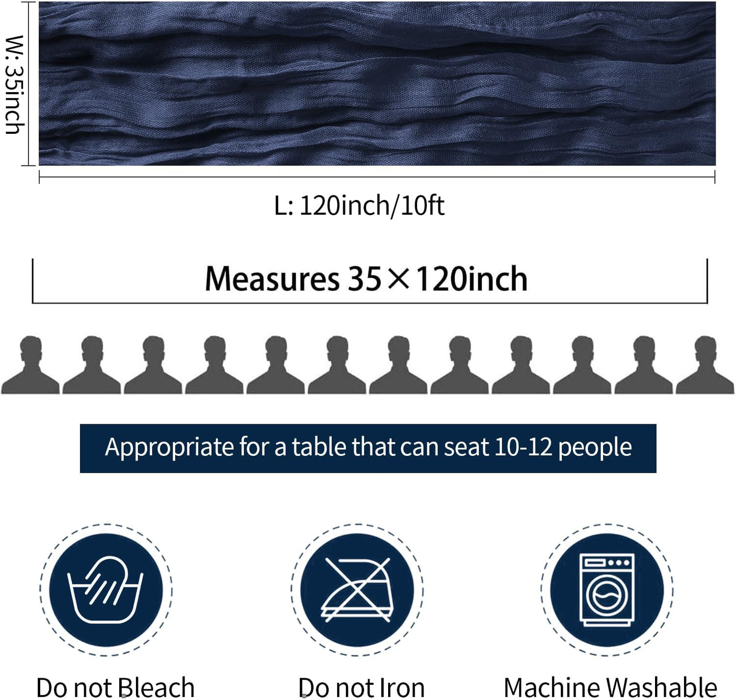 3 Pack Navy Blue Cheesecloth Table Runner 10FT Boho Gauze Cheese Cloth Table Runner Blue for Wedding Party Baby Shower Birthday Summer Home Decor Holiday Decorations