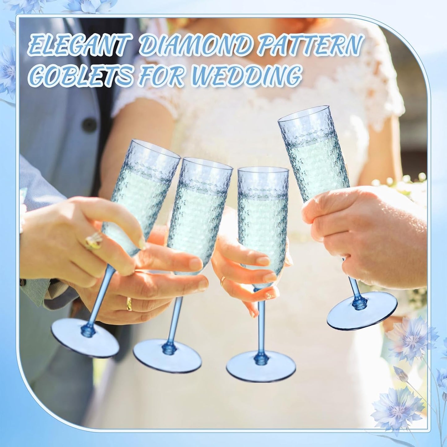 Remerry 48 Pack Detachable Plastic Champagne Flutes 5.5 oz Champagne Glasses Bulk Disposable Mimosa Glasses Reusable Wine Cups for Wedding Toasting Baby Shower Birthday Party New Years (Blue)