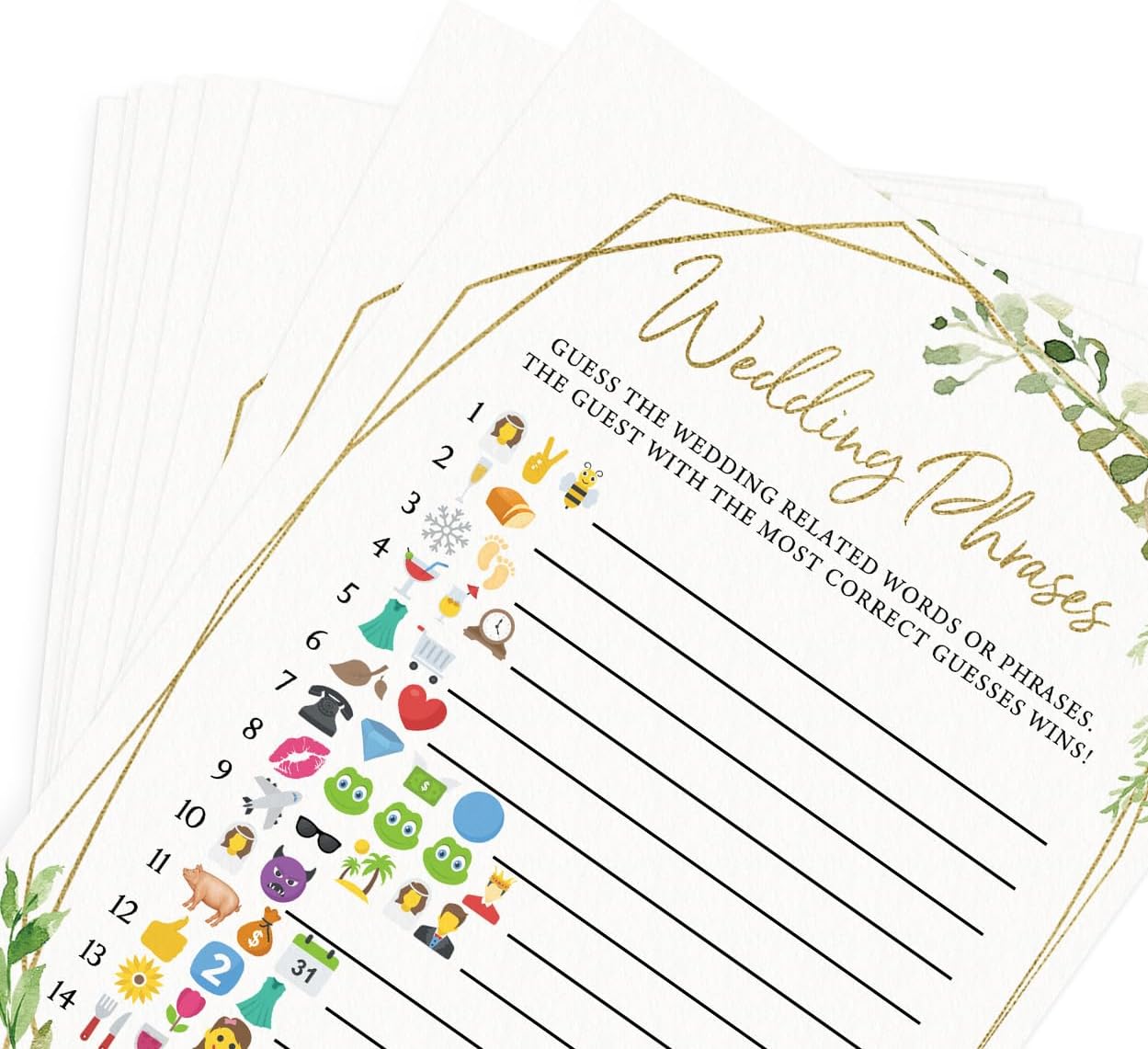 Printed Party Bridal Shower Games – Wedding Phrase Guessing Game, Fun Wedding Shower Activity, Botanical Greenery Theme, for up to 50 Guests