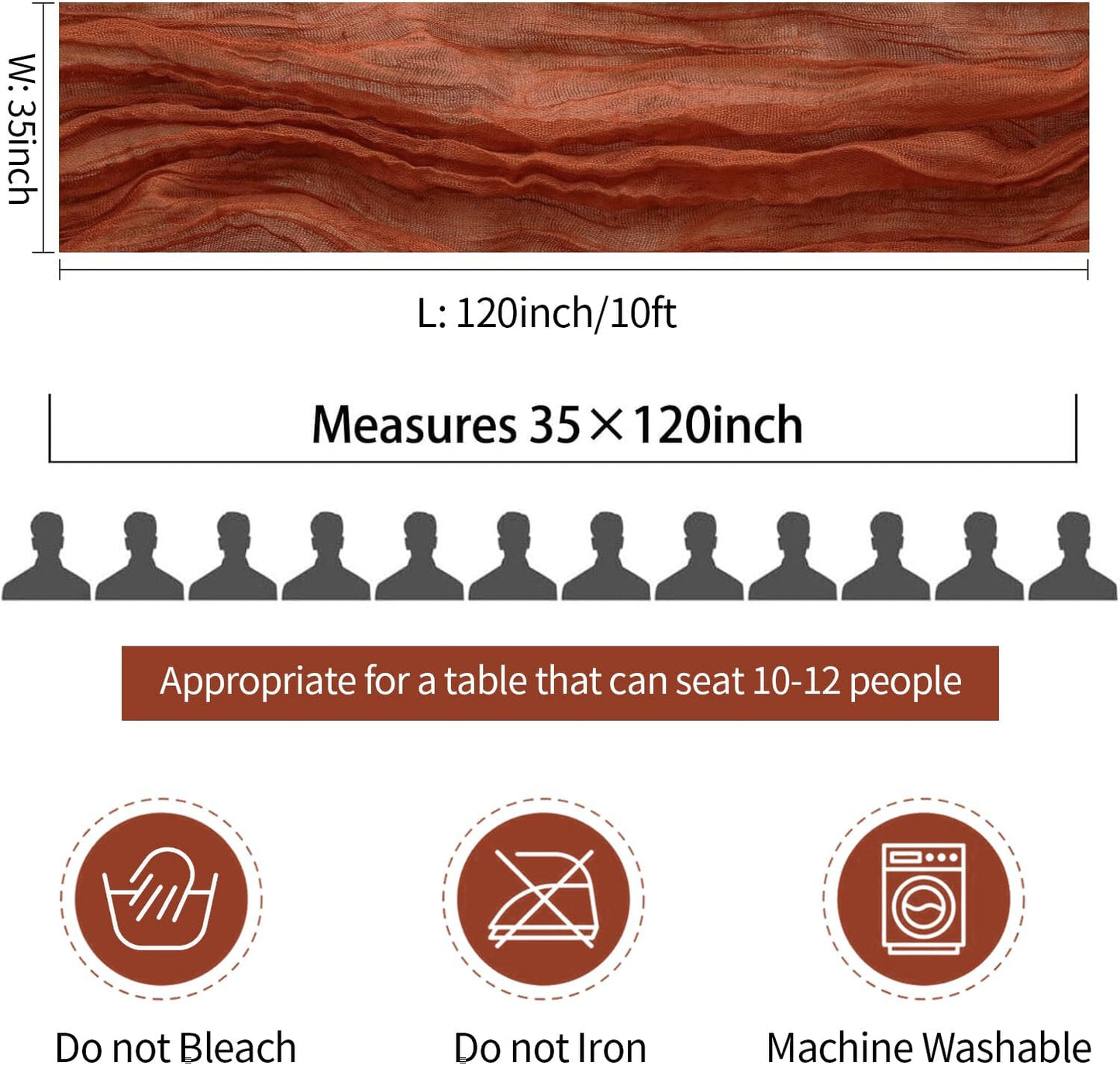 6 Pack Fall Table Runner Terracotta Cheesecloth Table Runner 10ft, Rustic Sheer Burnt Orange Gauze Cheese Cloth for Boho Wedding Decor Baby Shower Thanksgiving Table Decor