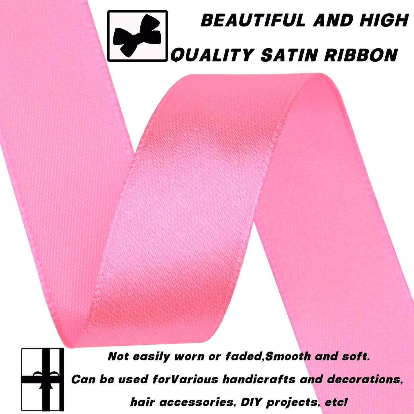 Pink Ribbon 7/8 Inch 30 Yards Satin Craft Ribbon-Single Face Polyester Ribbon for Handmade Roses,Gift Wrapping,Timeless Flower,Bouquets,Wedding and Party Decoration