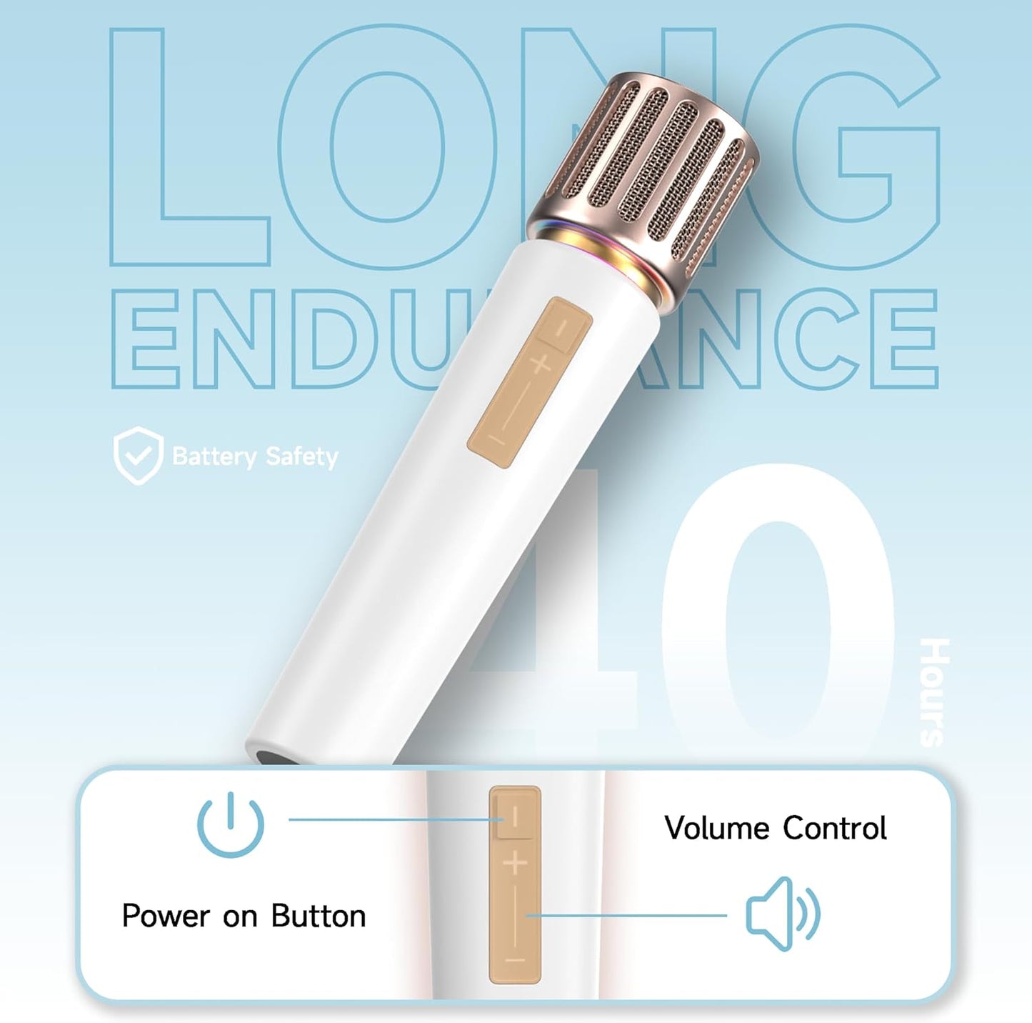Wireless Microphones, Microphone with One-to-One Chip Connection, Controllable LED Lights, 40H Duration, 200FT Range Free Sing, Volume Control Microphone for Singing, Speech, Home Party, Youtube