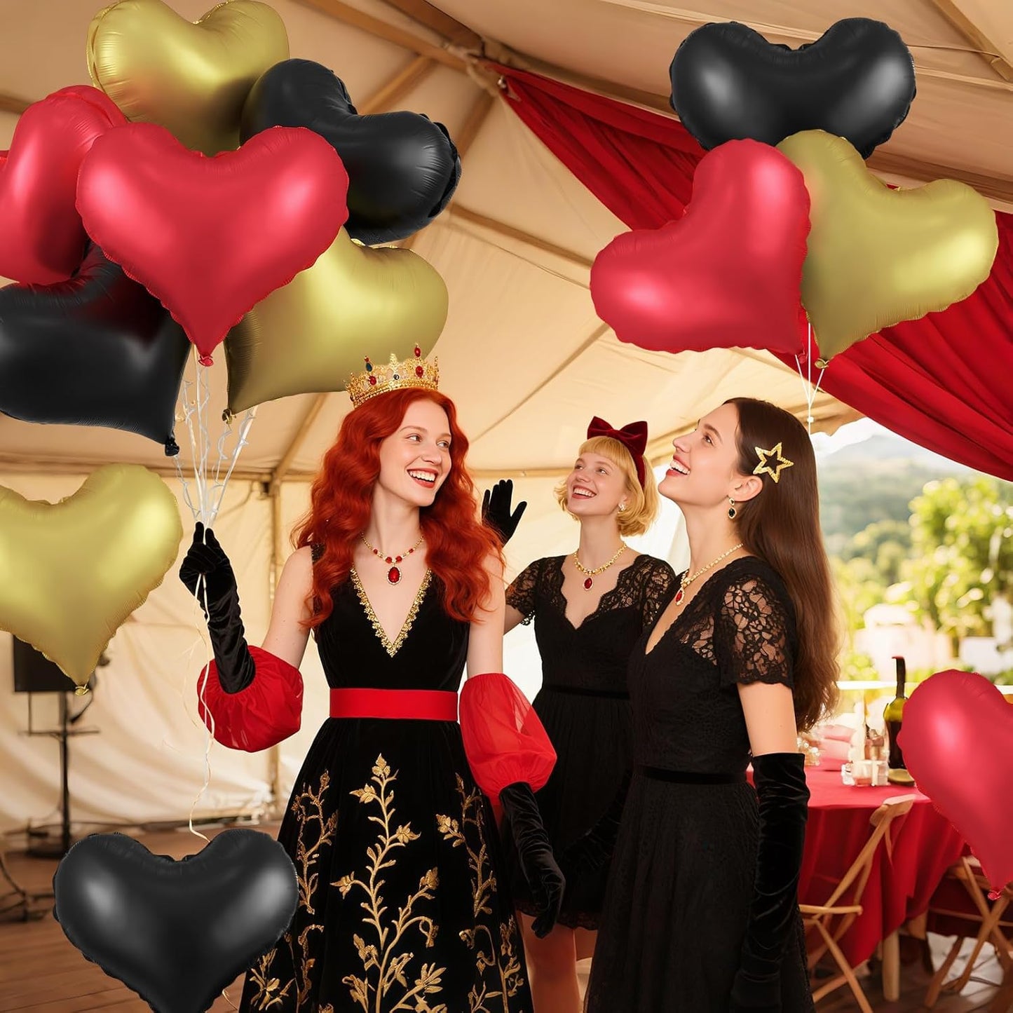 Black Red Gold Heart Balloons,24Inch Large Heart Foil Balloons for Valentine's Day Birthday Wedding Baby Shower Anniversary Party Decorations