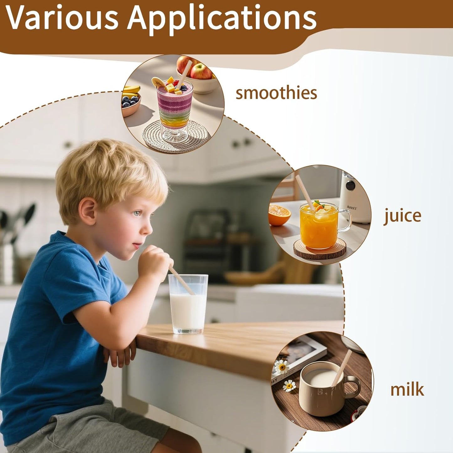 400 Pcs Sugarcane Straws Disposable, 8 In Drinking Agave Long Edible Compostable Biodegradable Cocktail Straws, Natural Brown Juice Coffee Tea Bulk Straw, Sturdy Straw for Drinks Home Restaurant