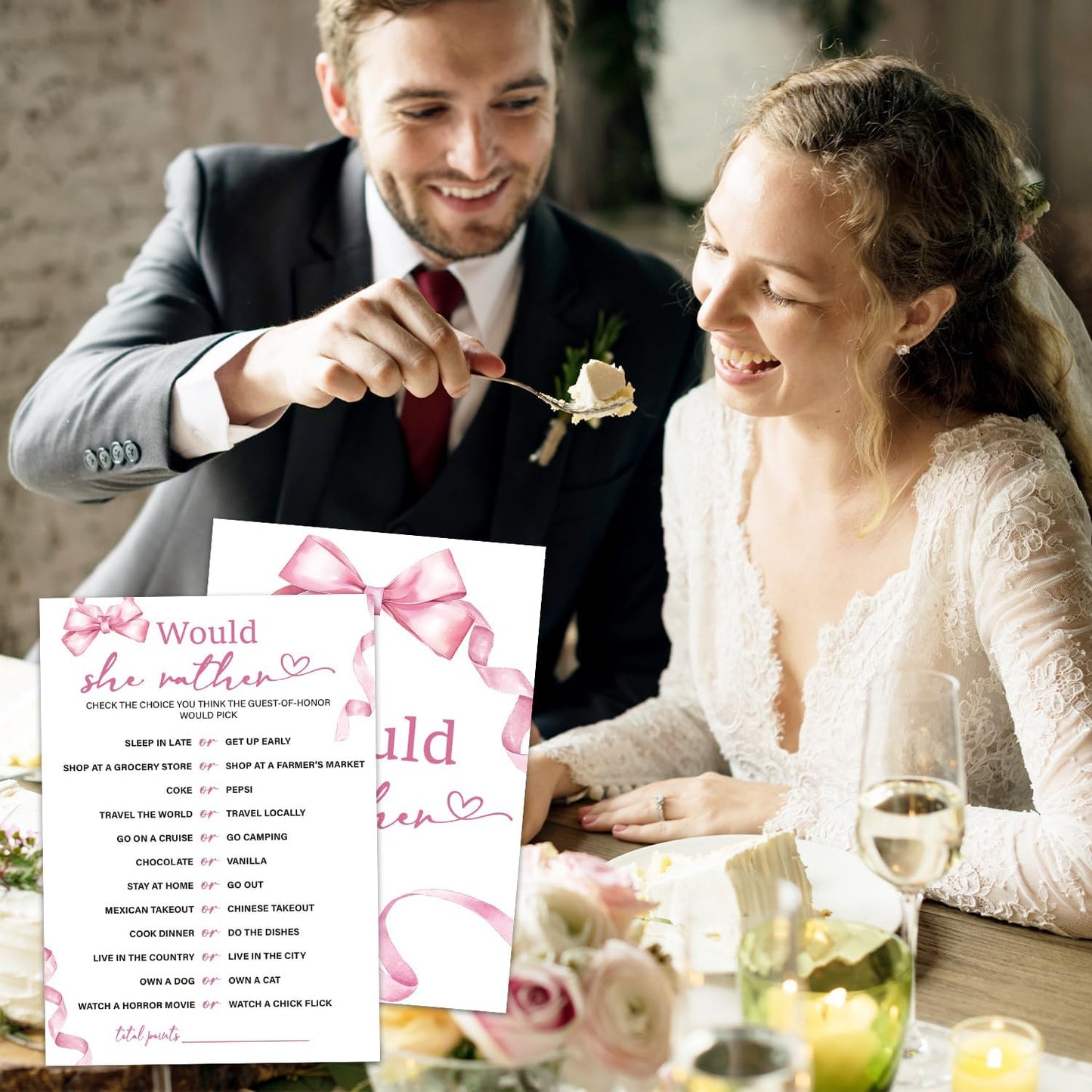 Bridal Shower Games 30 Guests, Would She Rather Bridal Shower Wedding Games for Reception, Rehearsal Dinner Engagement Party Activities Game Card/HL 004