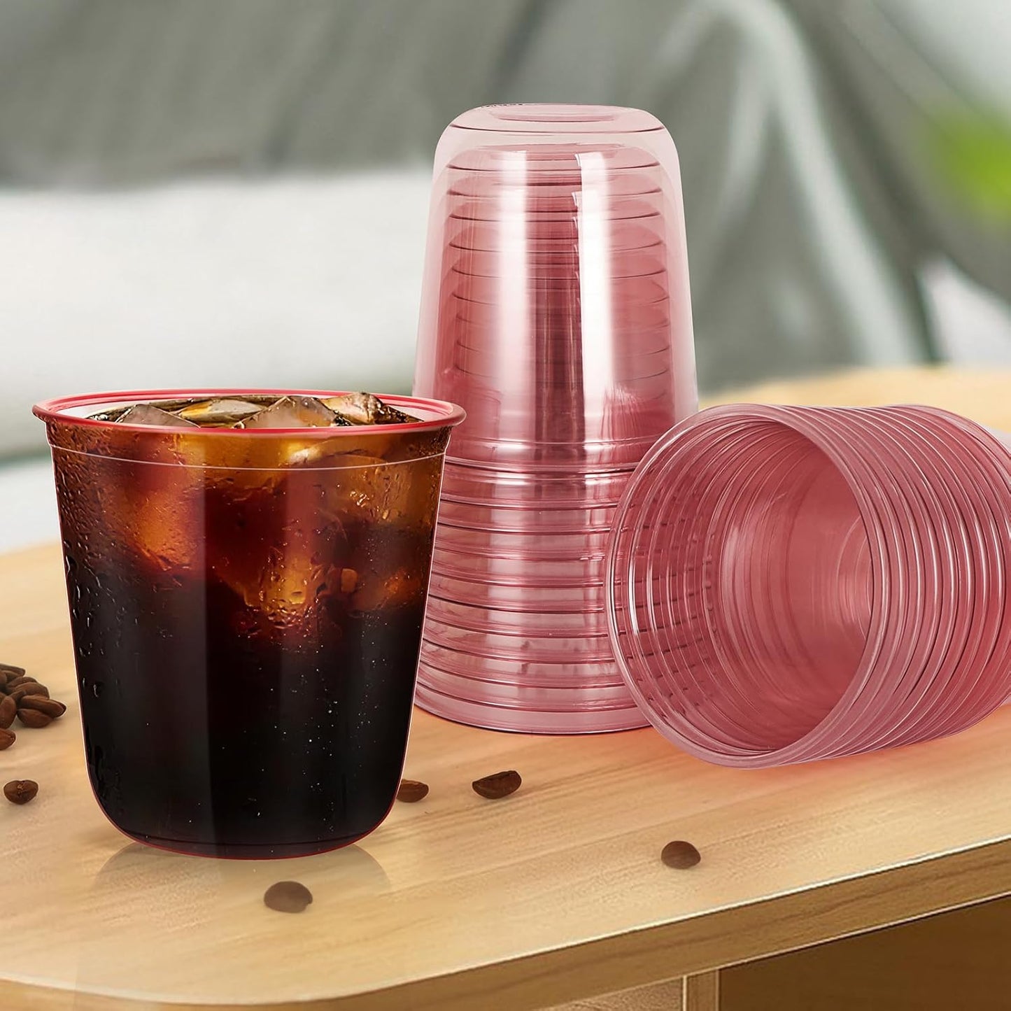 100 Pcs 12oz Crystal Pink Party Cups Disposable Plastic Cocktail Cups Plastic Wine Cups for Meeting Weddings Birthdays Cocktail Christmas Party Supplies (Pink,100 Pcs)