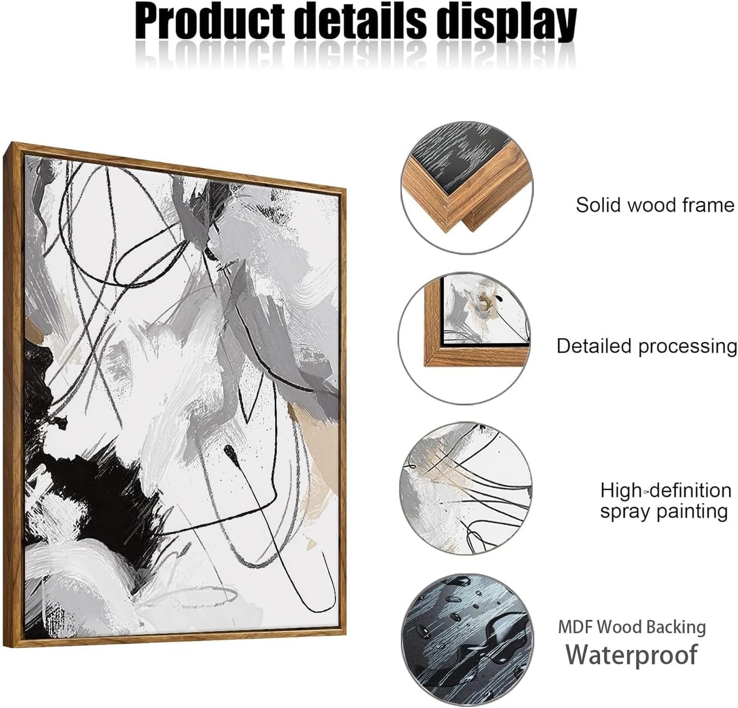 myusuar 3 Piece Large Modern Abstract Canvas Framed Wall Art For Living Room, Black And White Lines Minimalist Wall Art Decor Posters Prints For Bedroom Office, 12x16in
