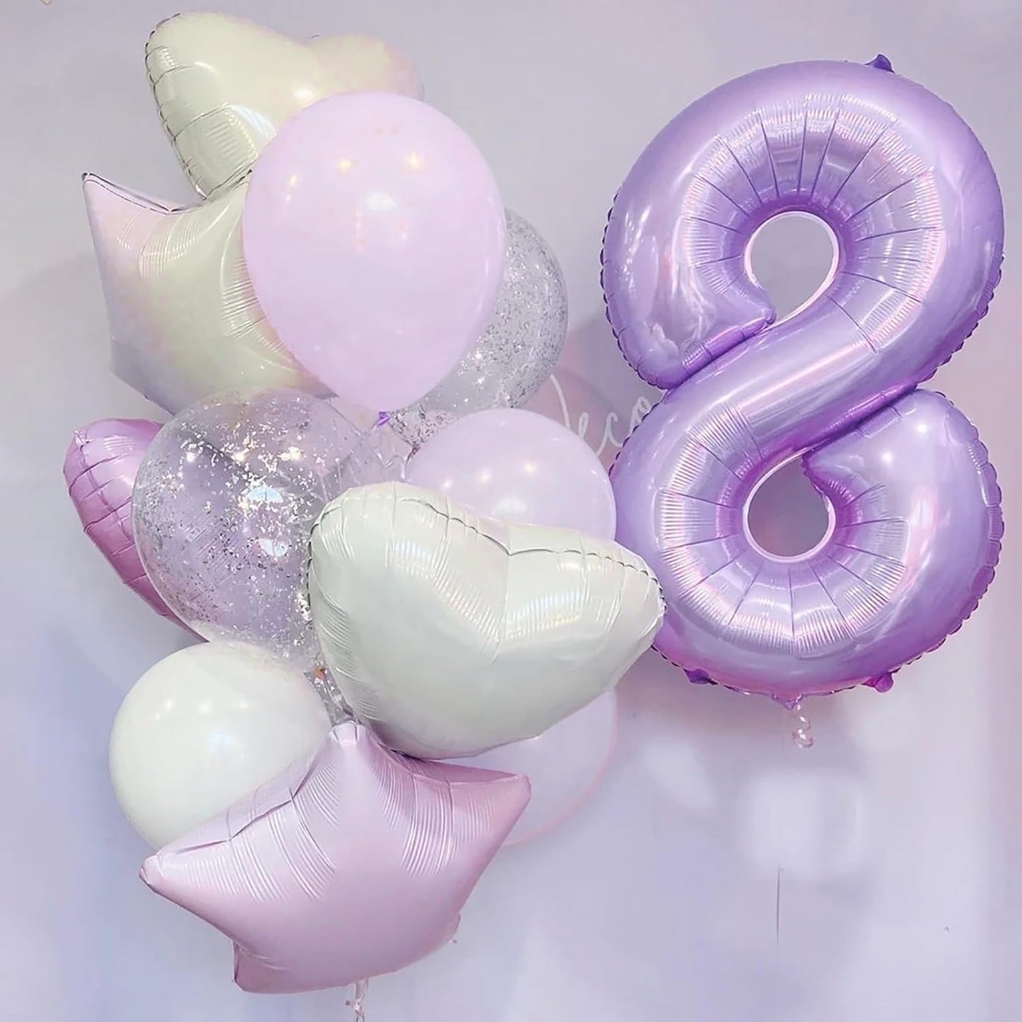 Light Purple Number 8 Balloons, 40 Inch Giant Dusty Pastel Purple Mylar Foil Number 8 Ballon for Girls, Self Inflating 8th Birthday Helium Balloon for Women 8th Anniversary Party Decorations Supplies