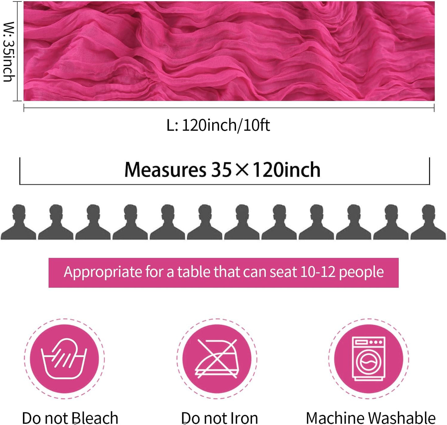 3 Pack Hot Pink Cheesecloth Table Runner Summer Sheer Fuschia Cheese Cloth Table Runner Boho Gauze 120 Inches Summer Table Decorations for Weddings Bridal Baby Shower Birthday Parties