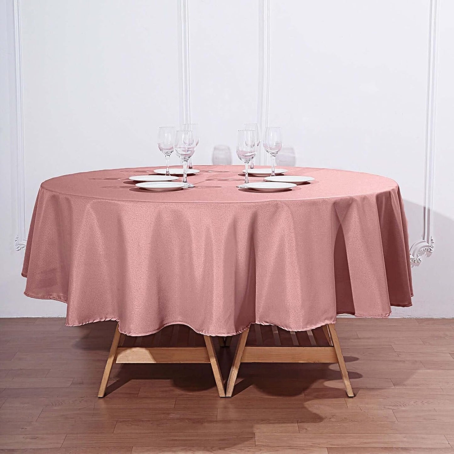 Efavormart Round Tablecloth, 90 Inch Stain & Wrinkle Resistant Washable Table Cloth, Decorative Polyester Fabric Table Cover for Banquet, Wedding, Dining- Dusty Rose