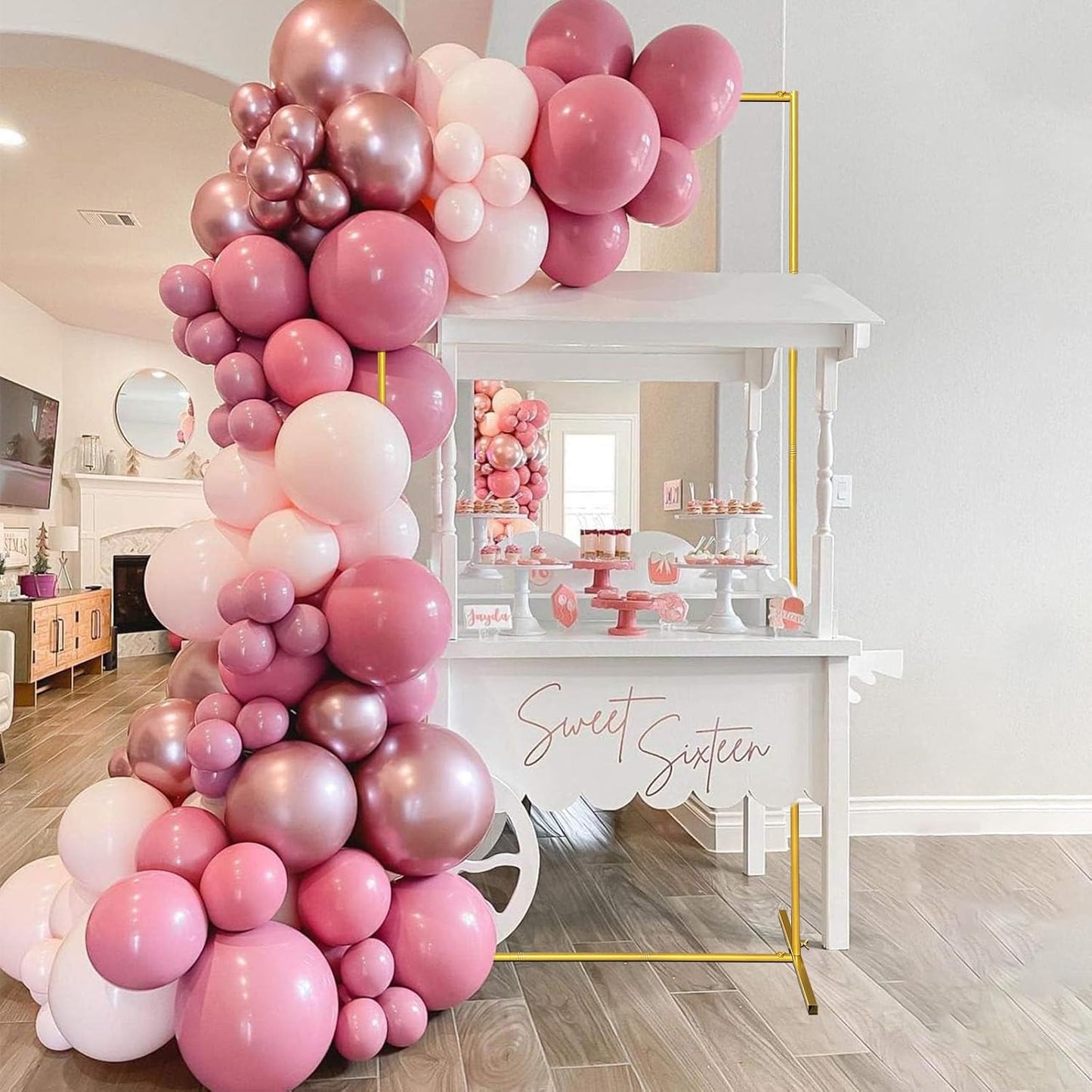 Metal Wedding Arch Backdrop Stand 6.6x3.3 FT Gold Square Balloon Arch Frame for Wedding, Birthday Party, Baby Shower Ceremony Decoration