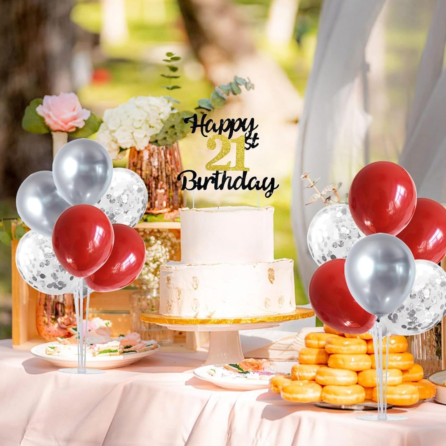 TONIFUL 4 Centerpieces Table Stand,Red Sliver Balloon Stand for Christmas,Birthday,Wedding,Anniversary, Graduation Decorations,Valentine's Day,New Year 2025