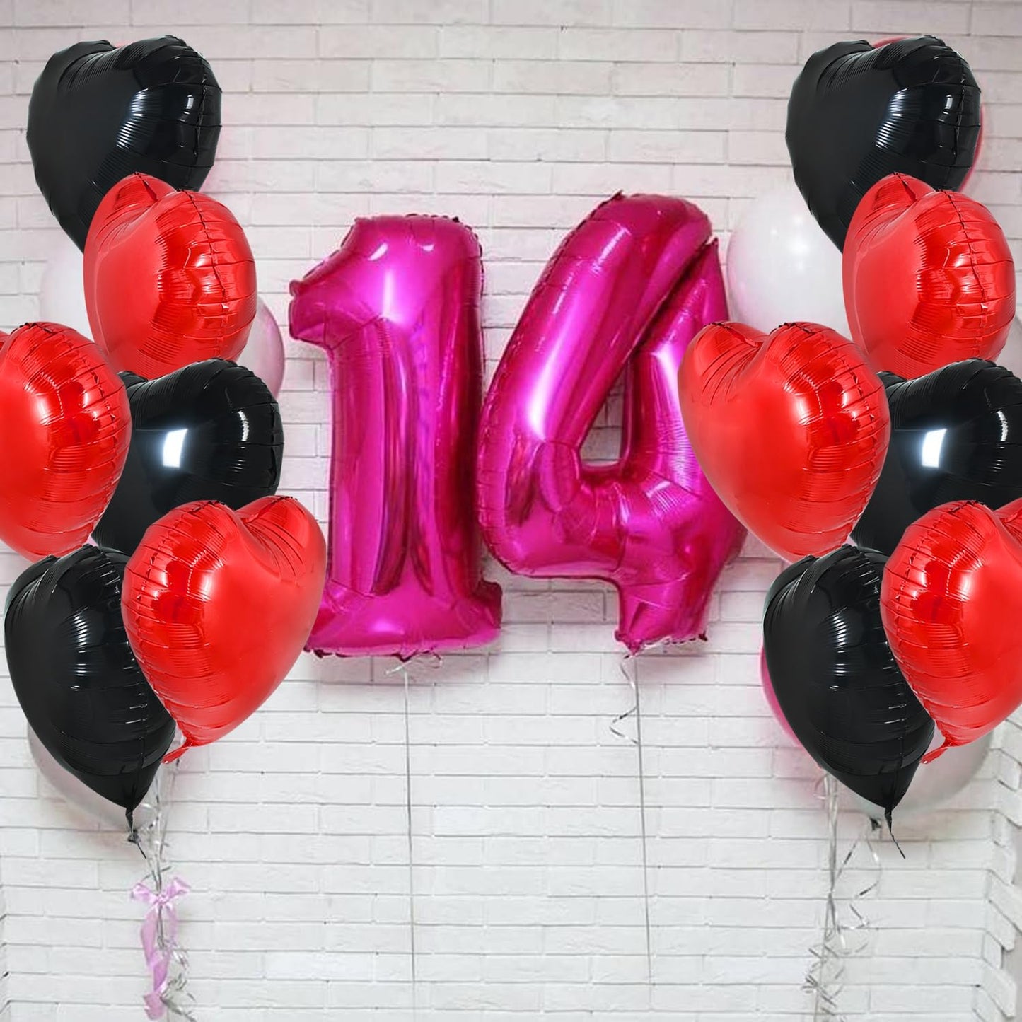 TONIFUL 30Pcs 18 Inch Red Black Heart Balloons Valentine’s Day Heart Shape Foil Mylar Balloons Decoration for Romantic Valentine's Day Wedding Bridal Shower Anniversary Engagement Party Supplies