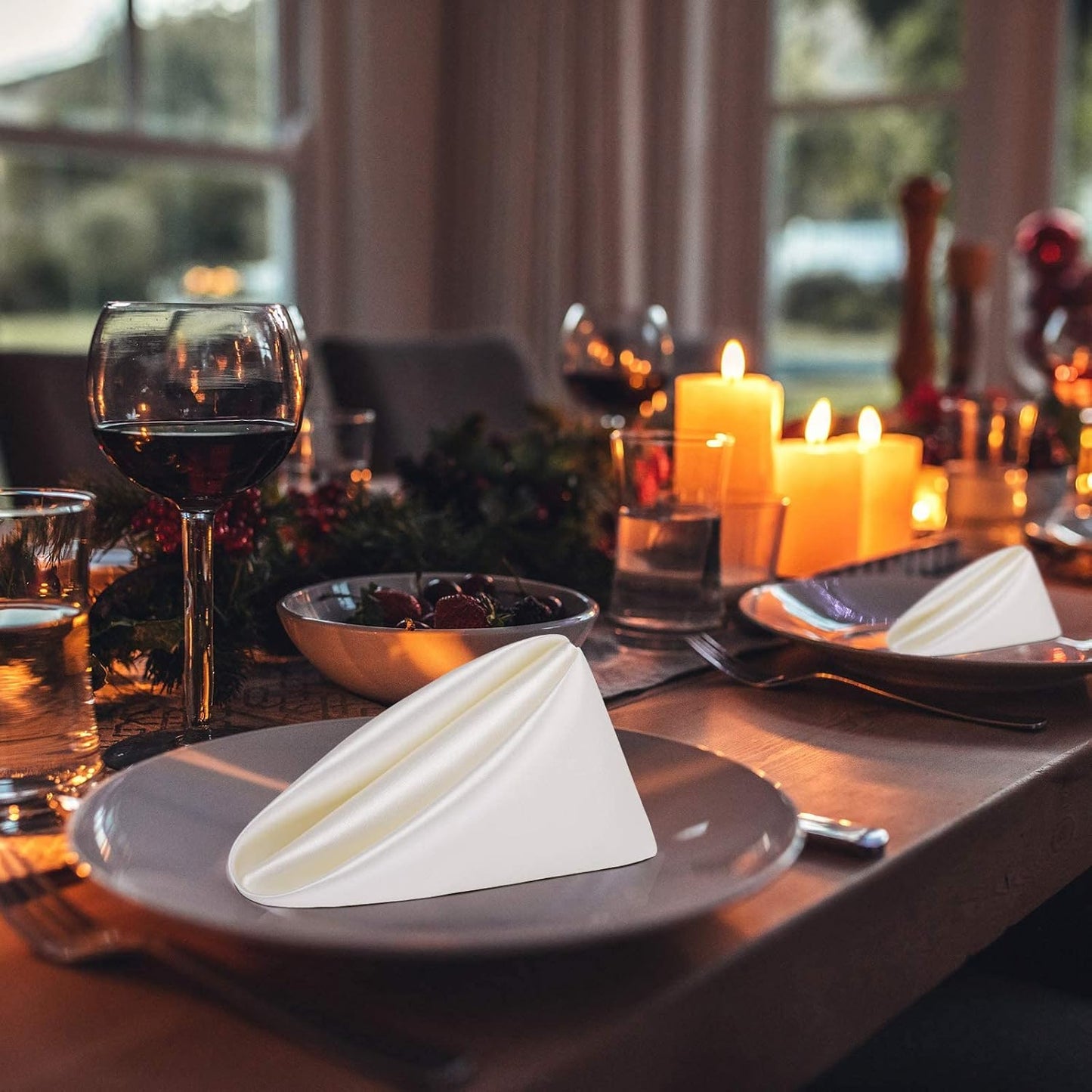 Aneco 12 Pieces Satin Napkin Square 20 x 20 Inches Dinner Napkins Weddings Party Napkin Soft Table Napkins for Romantic Weddings Party Dinner Decoration (Ivory)