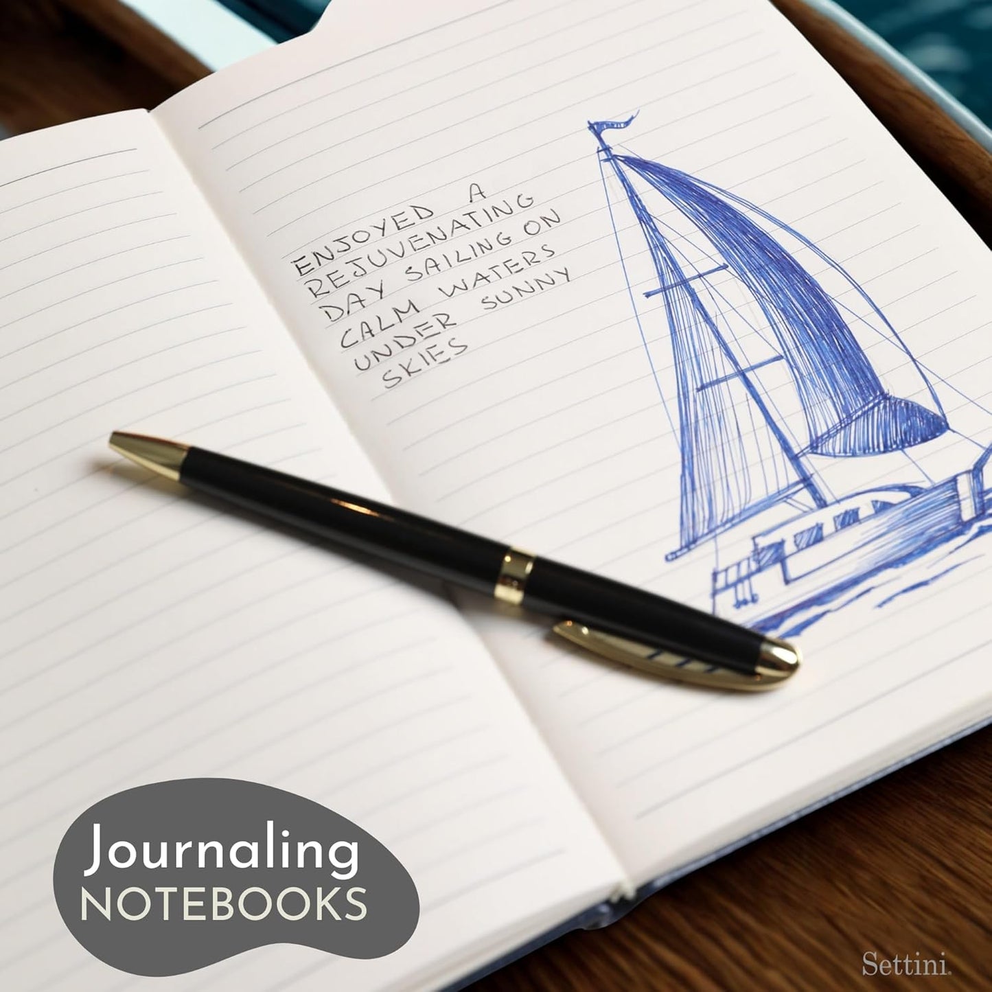 SETTINI Lined Journal, Ideal for Journaling - A5 Vegan Leather Notebook, 192 Archival-Quality Pages, QuillEase Bleed-Free Paper, Inner Pocket & Bookmark - US Navy Gifts, Navy Anchor