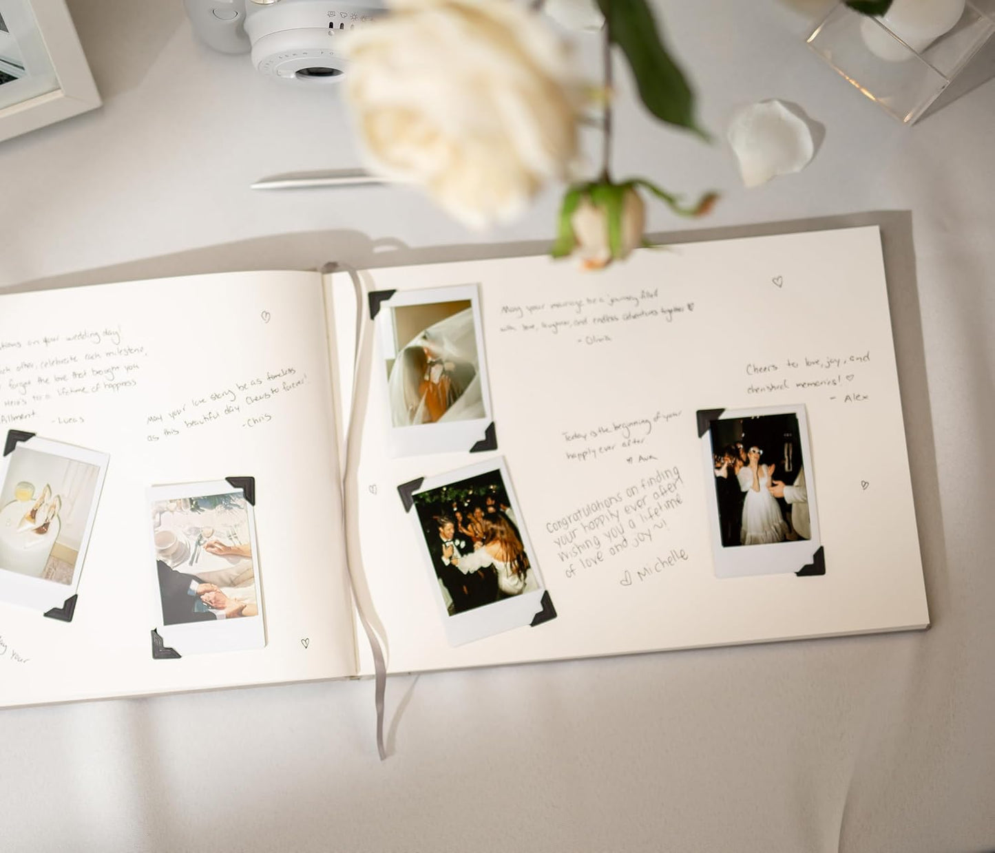 MUUJEE Personalized Guestbook in Gold - Premium Custom Modern Guest Book for Wedding Reception, Birthday Party or Events w/Bookmark Blank Pages for Signing 11.5 x 8.5 inches