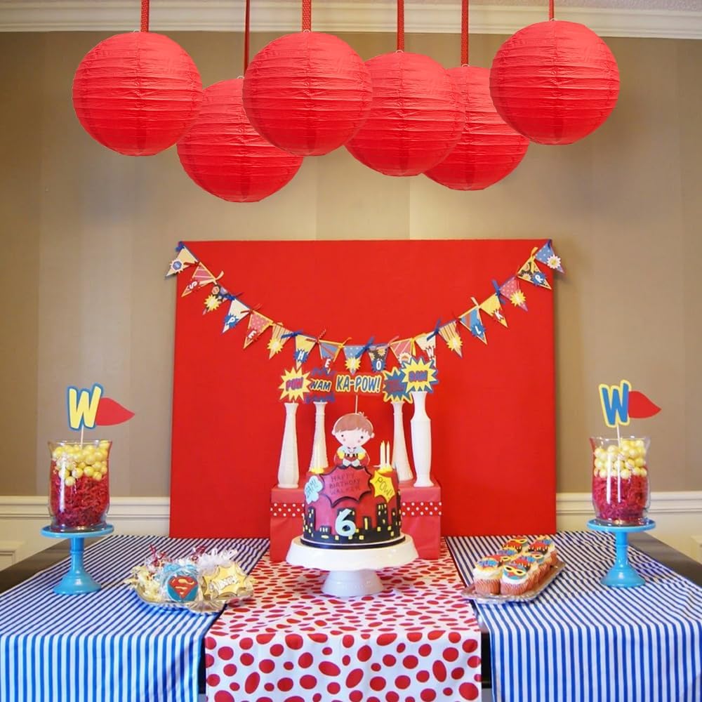 BEISHIDA 8-Inch Red Round Paper Lanterns Decorative Hanging Asia Chinese Japanese Paper Lanterns Lamp for Birthday Wedding Baby Bridal Shower Christmas Home Decor Party Decoration(6 Packs)