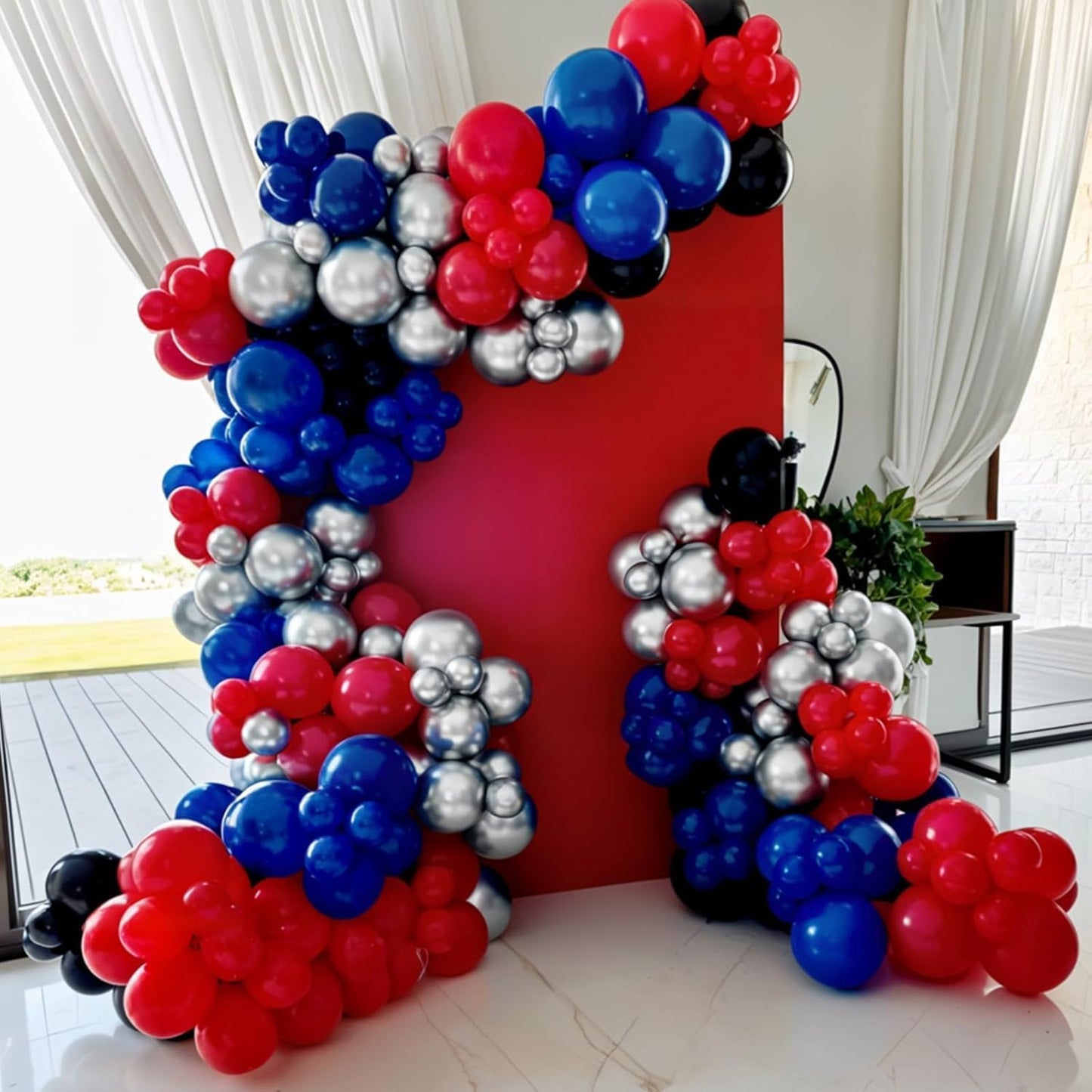 Red Blue Black Balloons, 12 Inch Black Red Royal Blue Metallic Silver Confetti Balloons with Star Foil Balloon for Man Boys Birthday Party Baby Shower Graduation Party Decoration