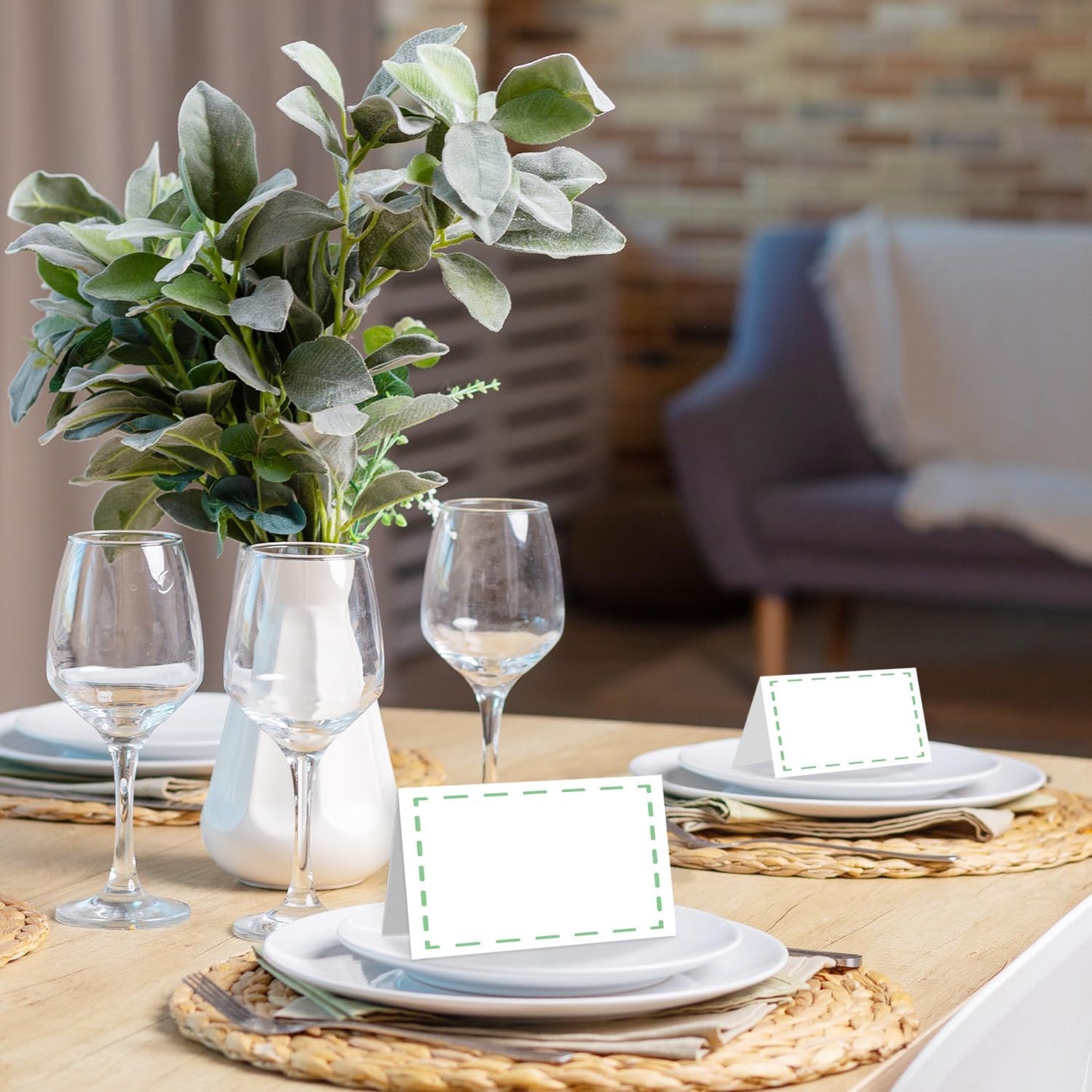 25 Pack Green Lines Place Cards, Editable Name Cards for Table Setting, Tent Cards Food Label for Dinner Party, Bridal Shower, Wedding, Baby Shower and Events -T20