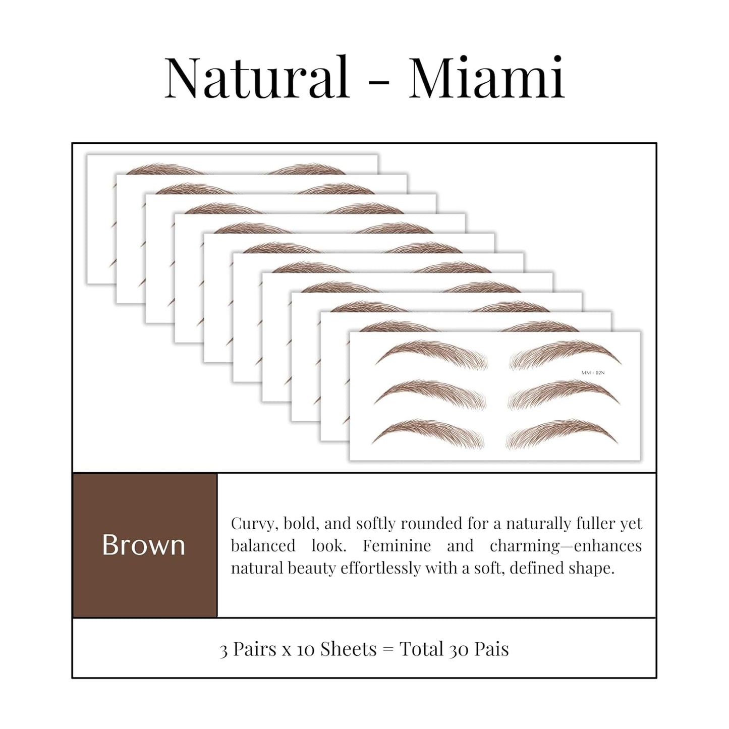 Bliss and Beyond USA Eyebrow Tattoo Stickers Waterproof – 30-Pair Deluxe Box | Realistic Hair-Like Temporary Brows for Alopecia, Cancer, and Hair Loss (Brown, Natural Miami)