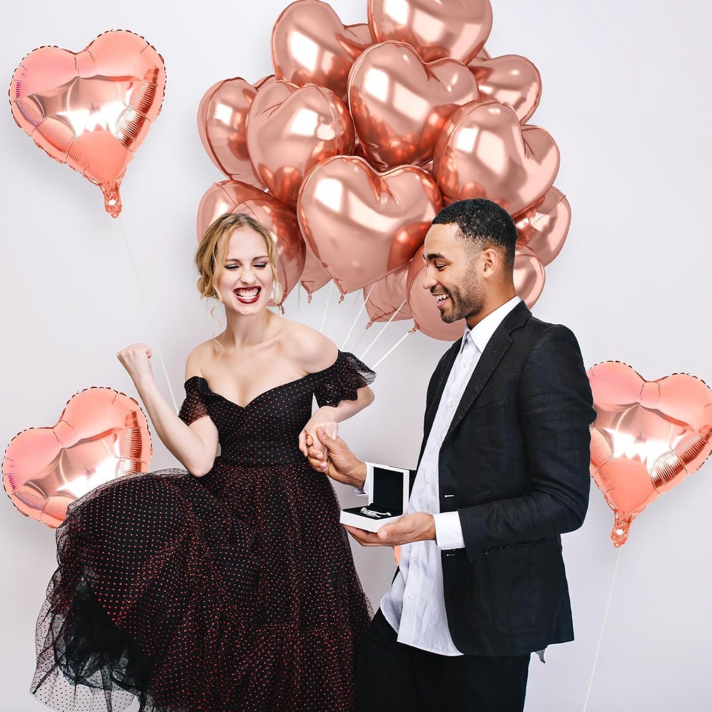12 Pcs Heart Balloons, 18 inch Rose Gold Heart Shaped Balloons, Big Foil Helium Balloon, Love Balloon for Wedding Baby Shower Anniversary Backdrop Valentine Party Decorations