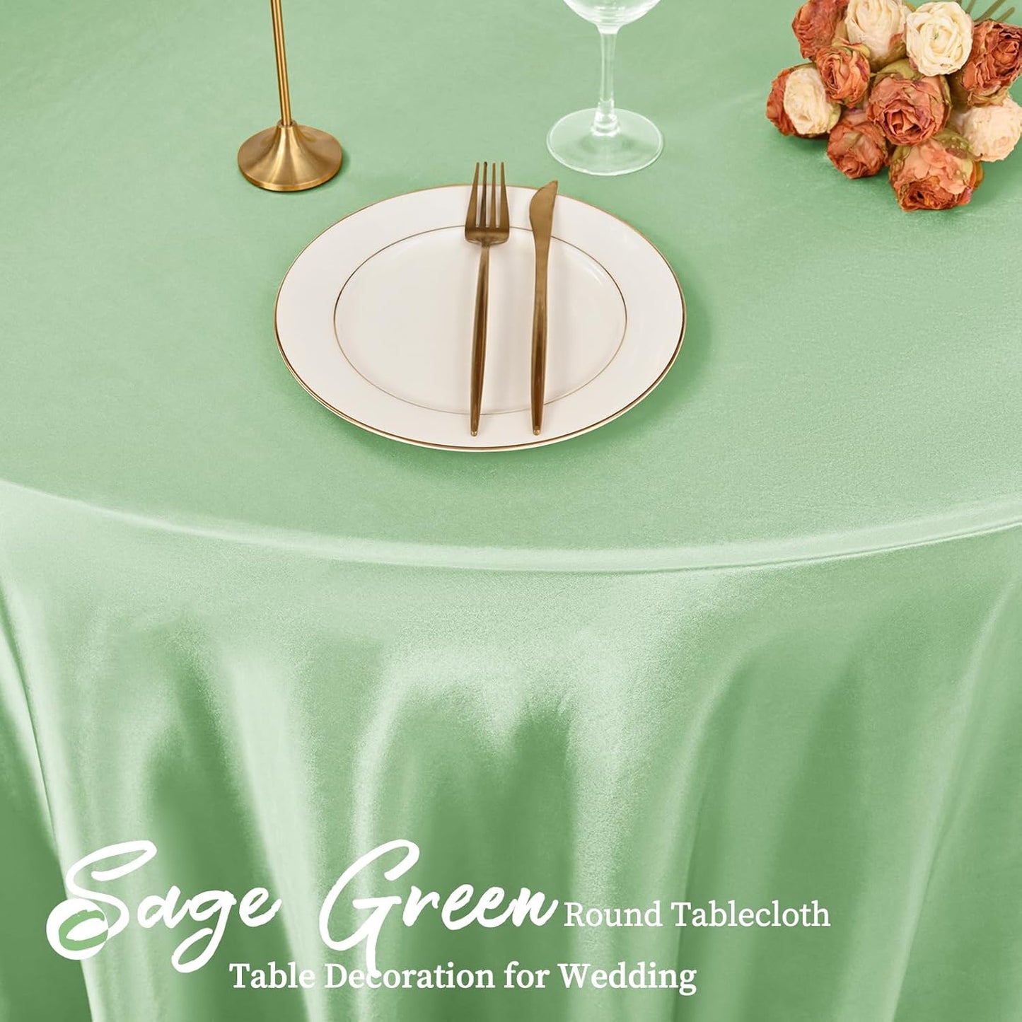 fani 6 Pack 120 Inch Sage Green Satin Tablecloth - Silky Round Tablecloth Overlay Smooth Fabric Table Cover, Bright Table Decoration for Wedding Party Banquet Events Restaurant Kitchen Dining
