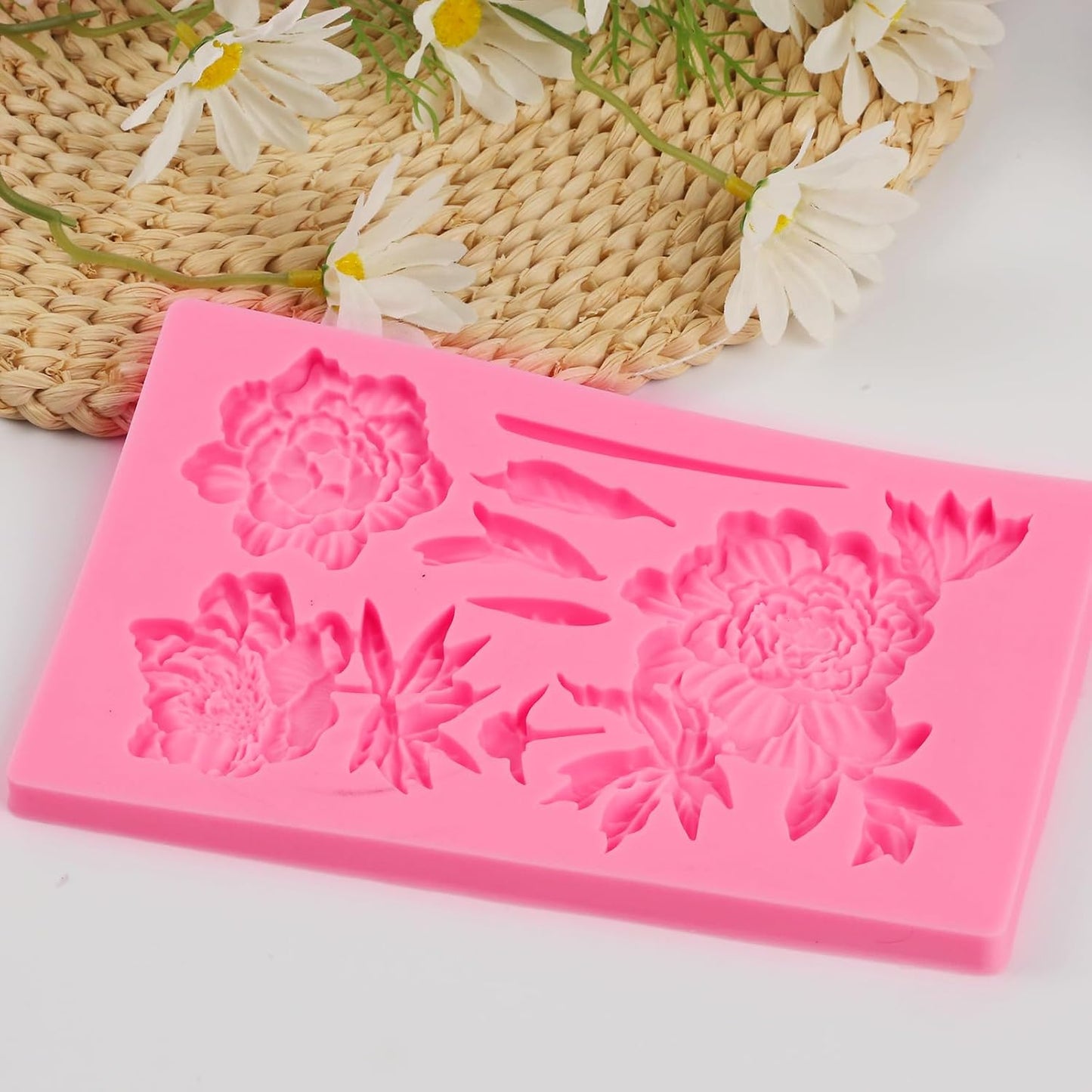 Rose Fondant Molds, Peony Kitchen Baking Silicone Mold, Leaf Chocolate Mold, for Cake Decoration, Flower Paste, Mousse, Jelly, Pudding, Butter, Chewing Gum, Epoxy Resin, Clay