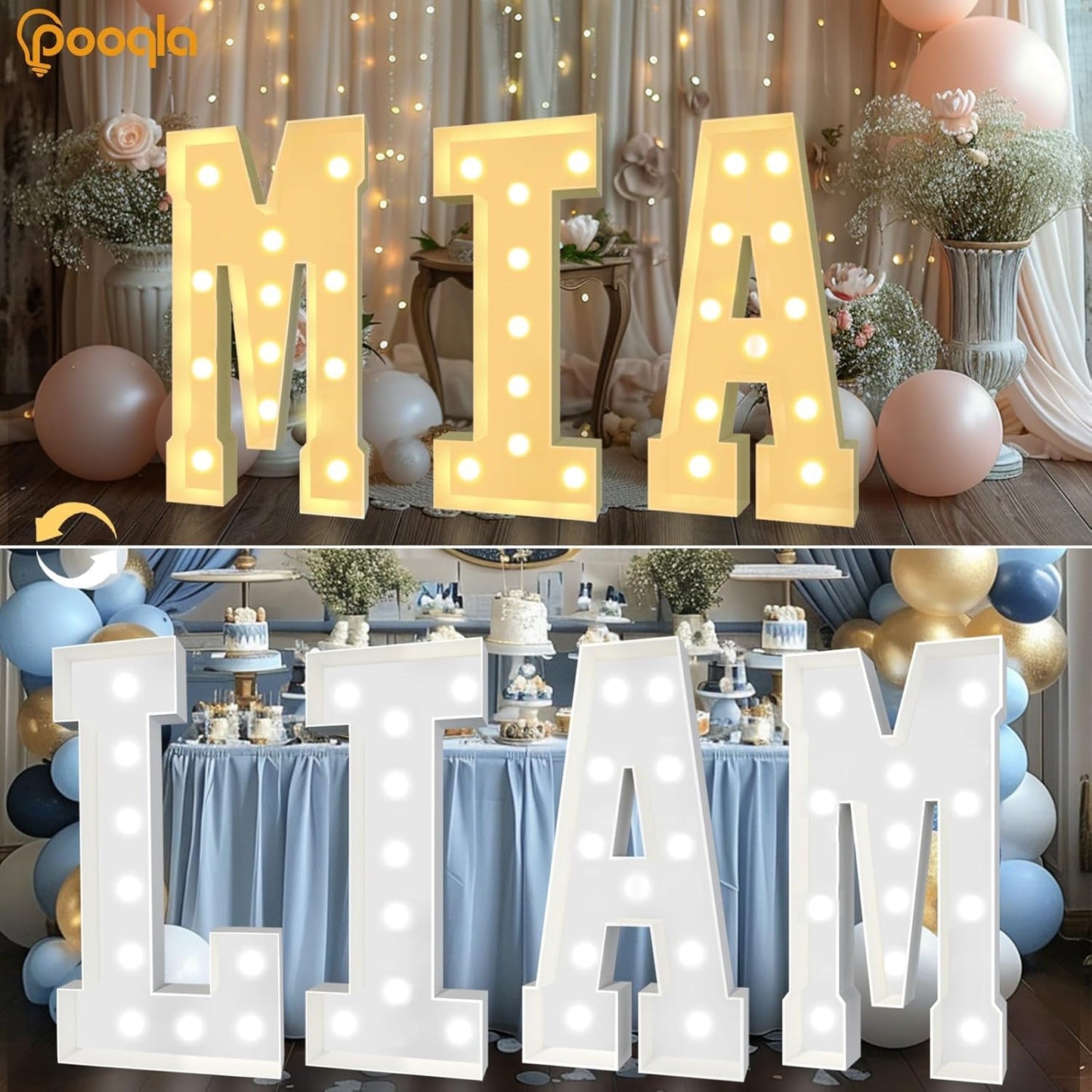 Pooqla 4 FT Marquee Light Up Letters, Cool White and Warm White Marquee Letter 4 Feet Tall, Giant LED Sign Big Mosaic Letter D for Balloons Birthday Party Anniversary Wedding Decorations
