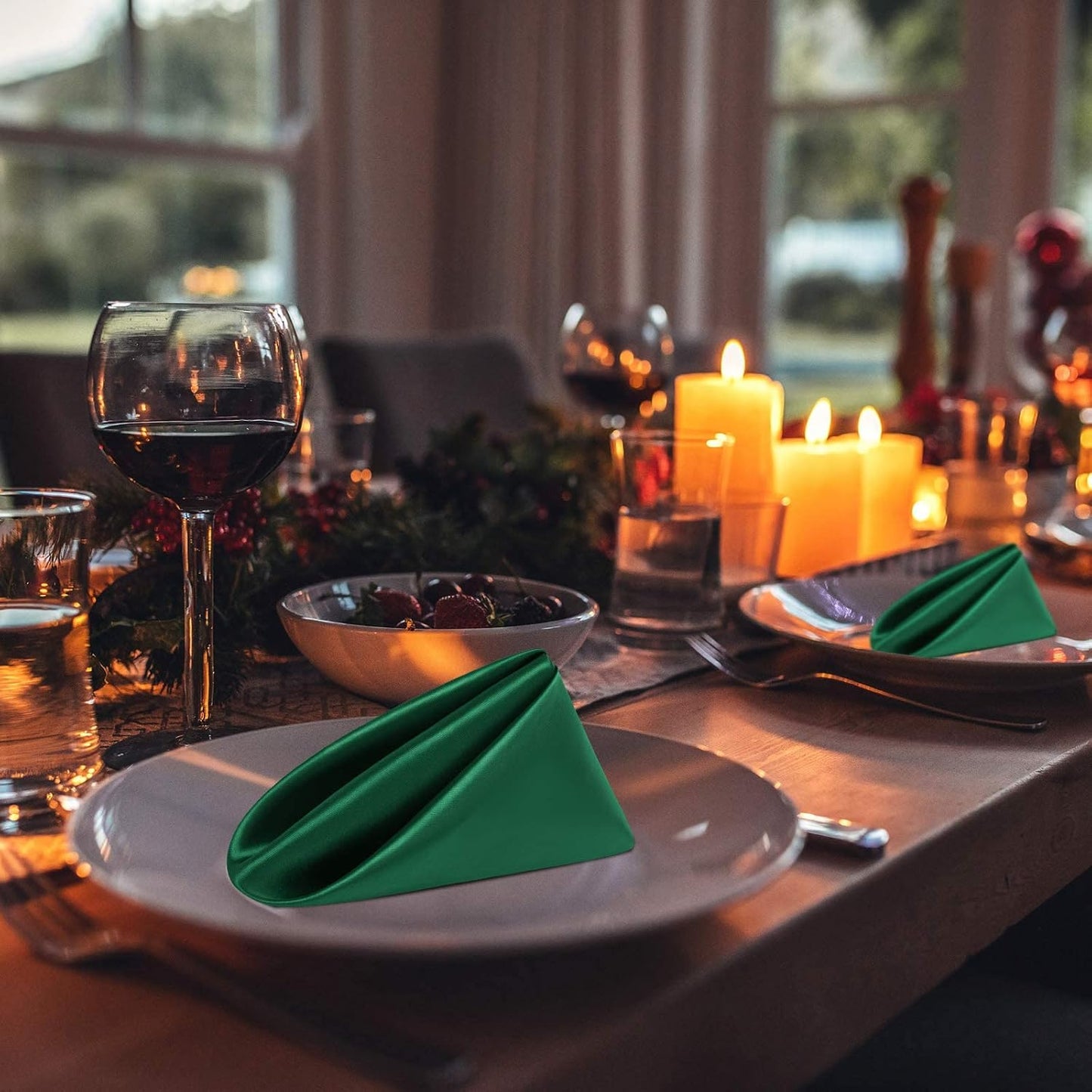 Aneco 12 Pieces Satin Napkin Square 20 x 20 Inches Dinner Napkins Weddings Party Napkin Soft Table Napkins for Romantic Weddings Party Dinner Decoration (Forest Green)